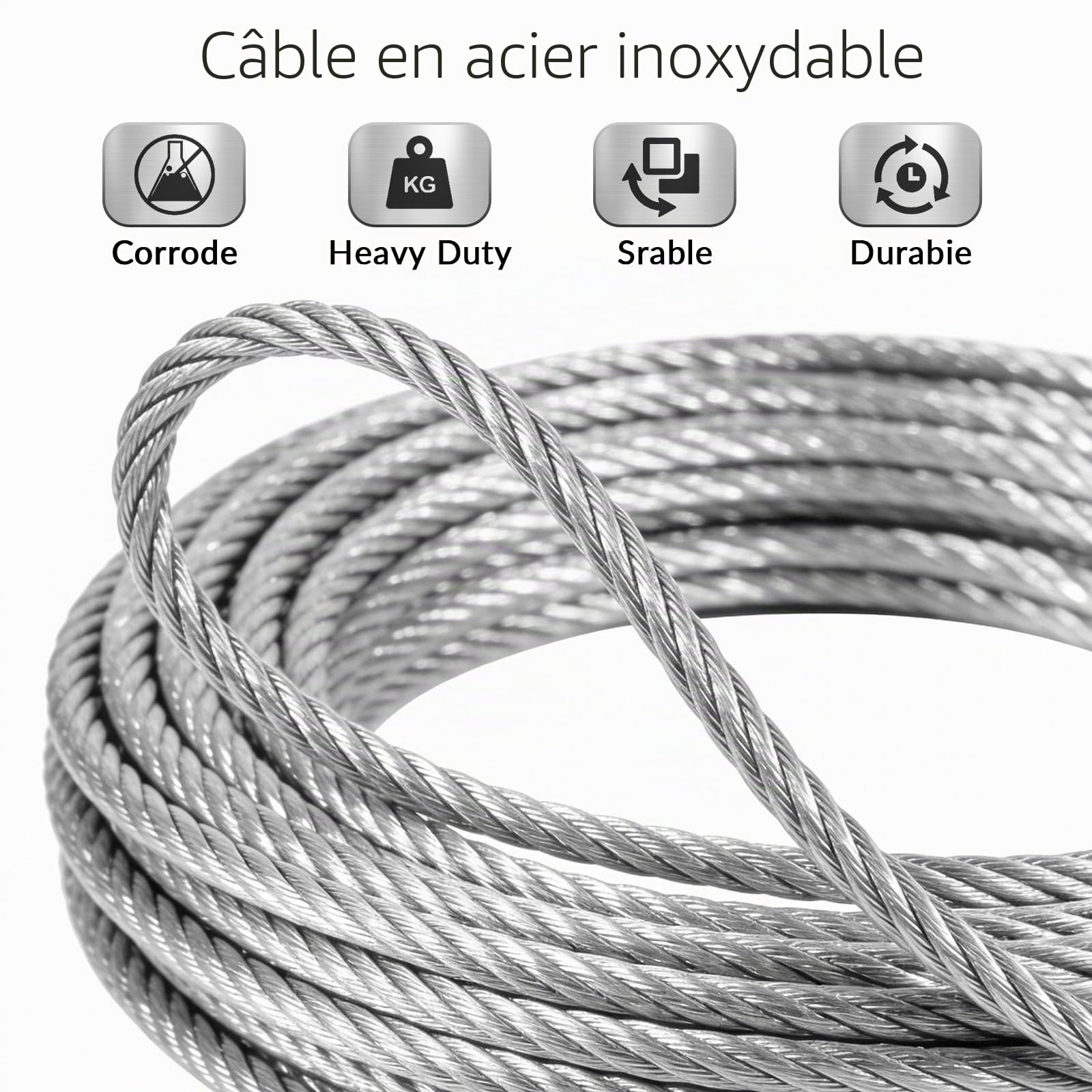 Kit de Câble en Acier Inoxydable de 3 mm, 100 M de Long