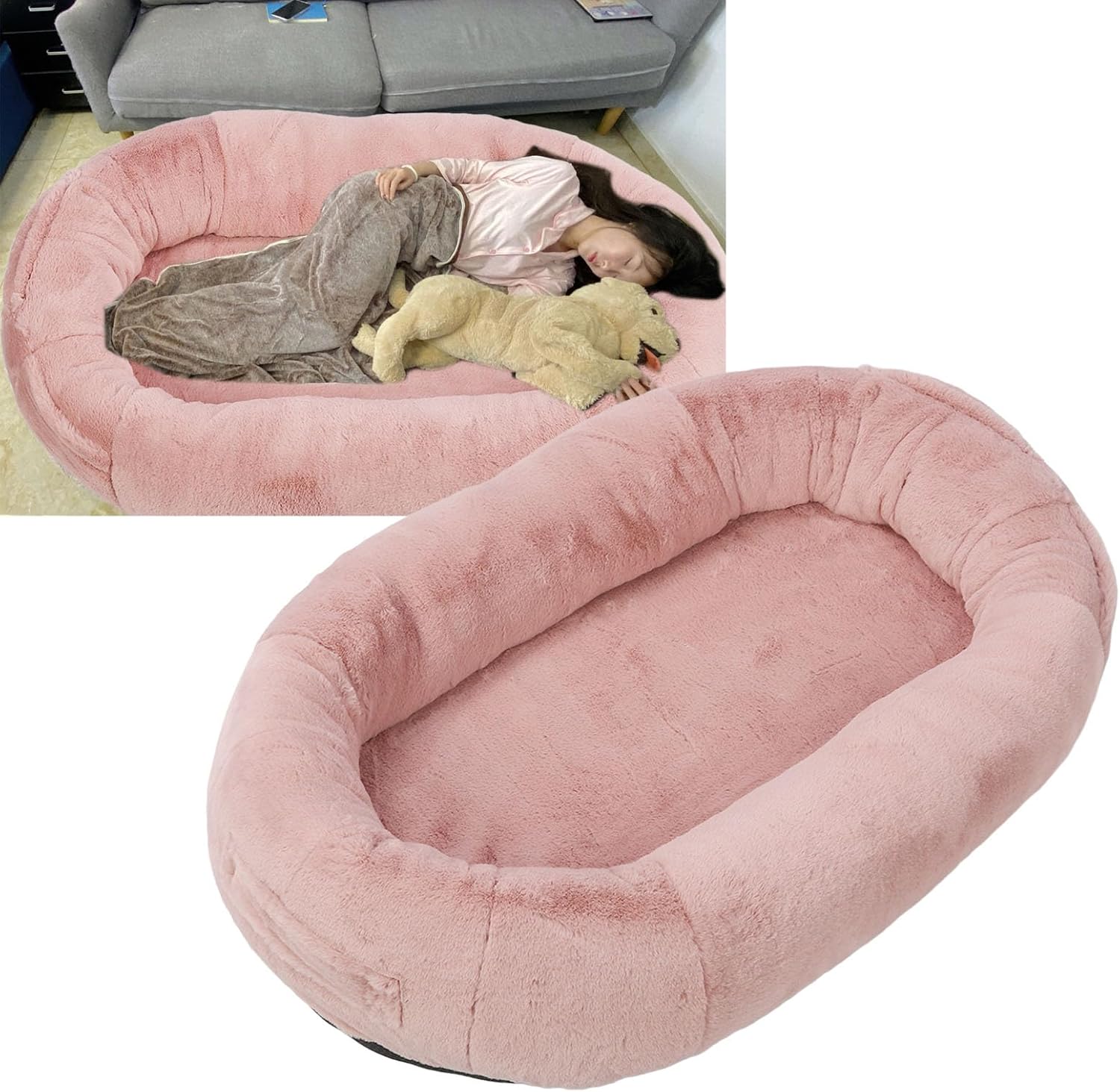Human Sized Big Dog Bed with Storage Pocket, Washable Detachable Orthopedic Napping Human Dog Bed for Adult and Pets, Comfort and Bonding (100 * 70 * 30)