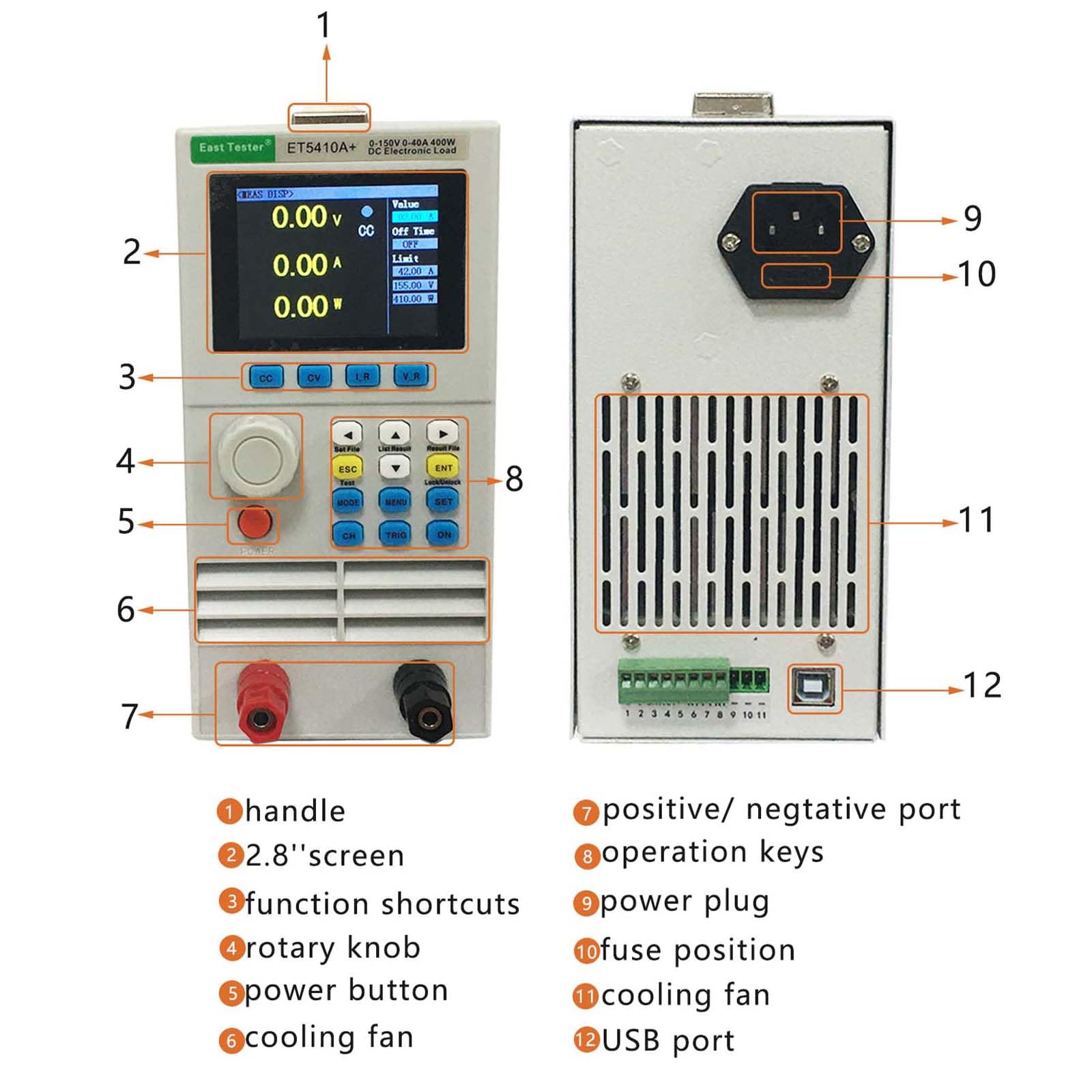 ET5410A+ 400W Programable DC Electronic Load Tester, 0-150V 0-40A, High-Precision Battery Capacity Load Detector, Constant Current/Voltage, USB Interface for Power Supply & Charger Testing