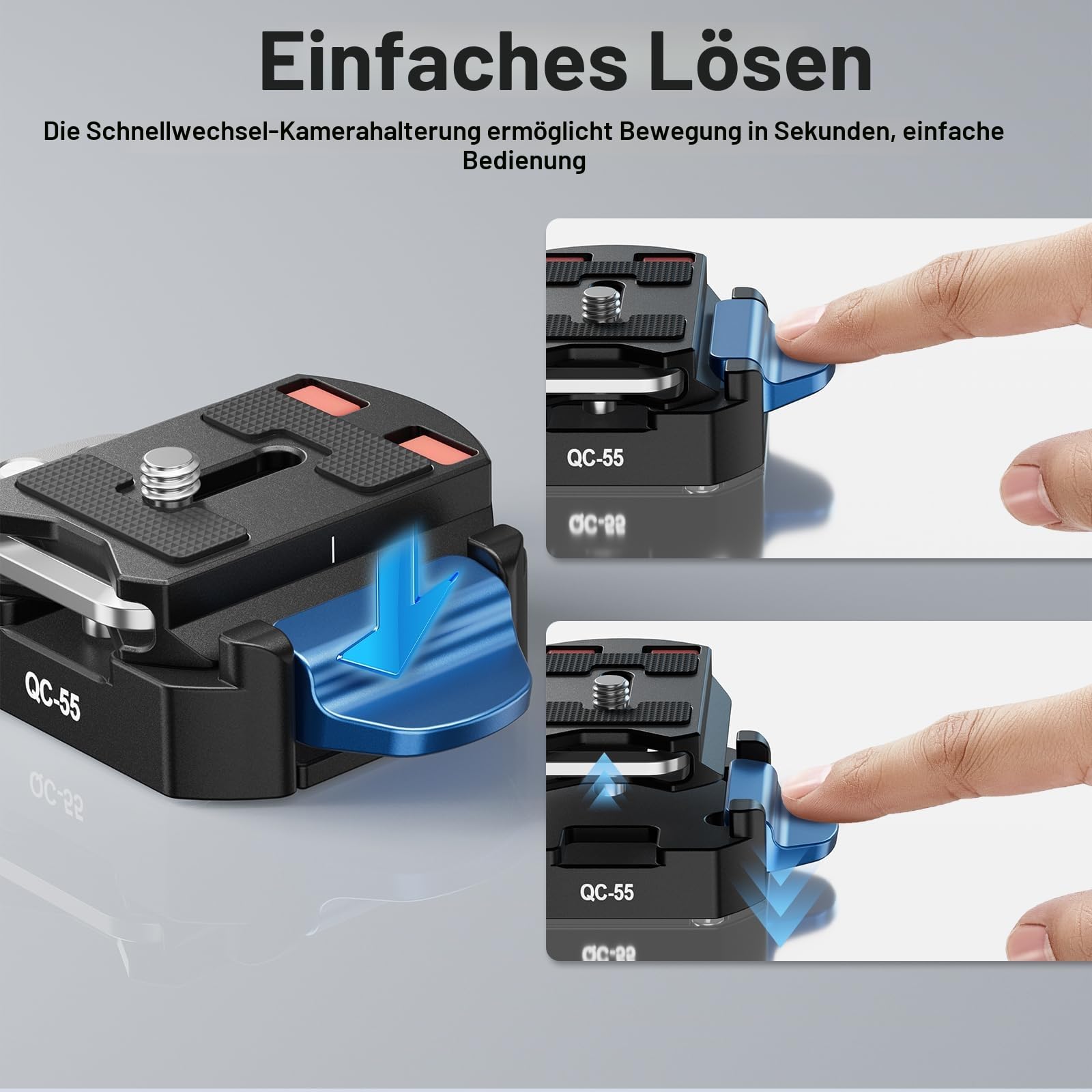 SIRUI 55mm Schnellwechselplatte für arca Swiss und Klemm-Basis-Set, Kamerahalterungsadapter mit 1/4 Zoll und 3/8 Zoll Gewinde für Stativ, Monopod, DSLR-Stabilisator, QC-55