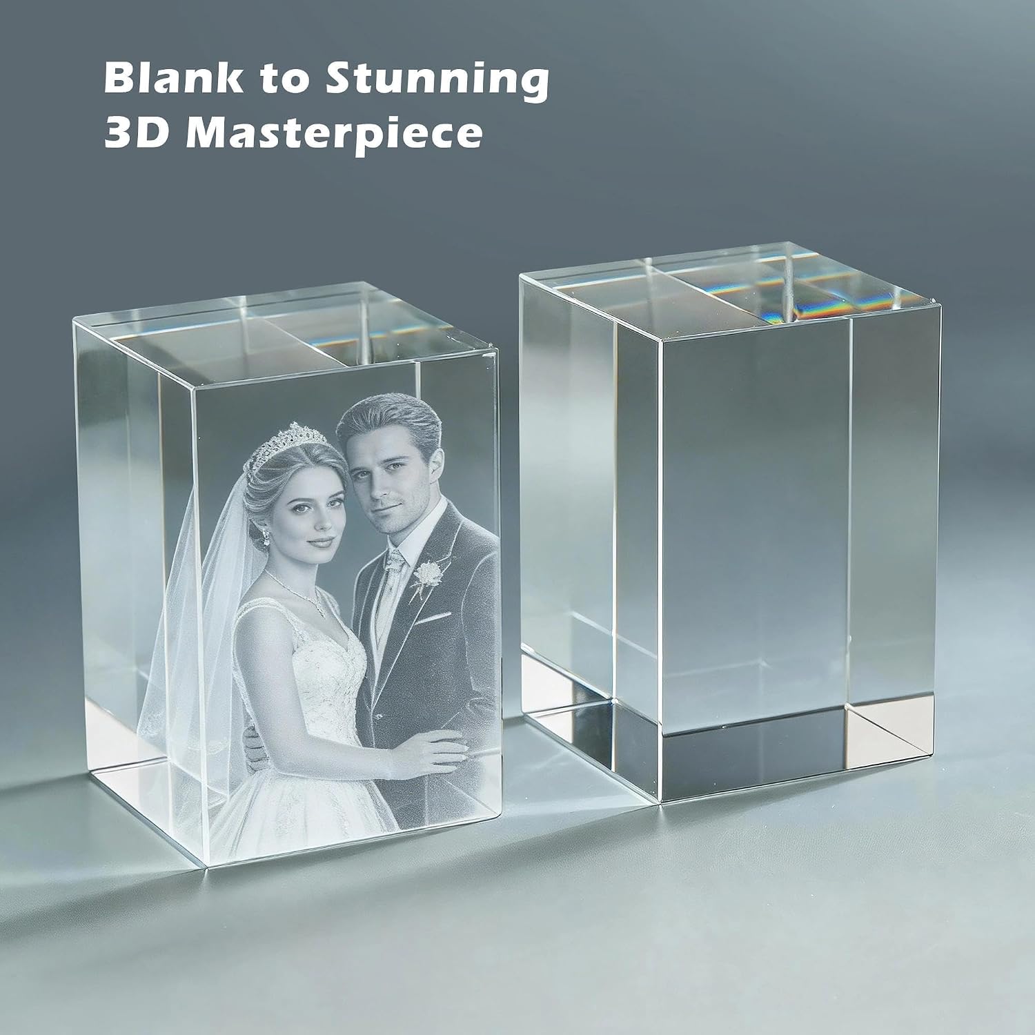 Economy K9 Crystal Blank Blocks for Inner Laser Engraving, 2.36x2.36x3.54 inch Cube, Crystal for 3D UV Engraving