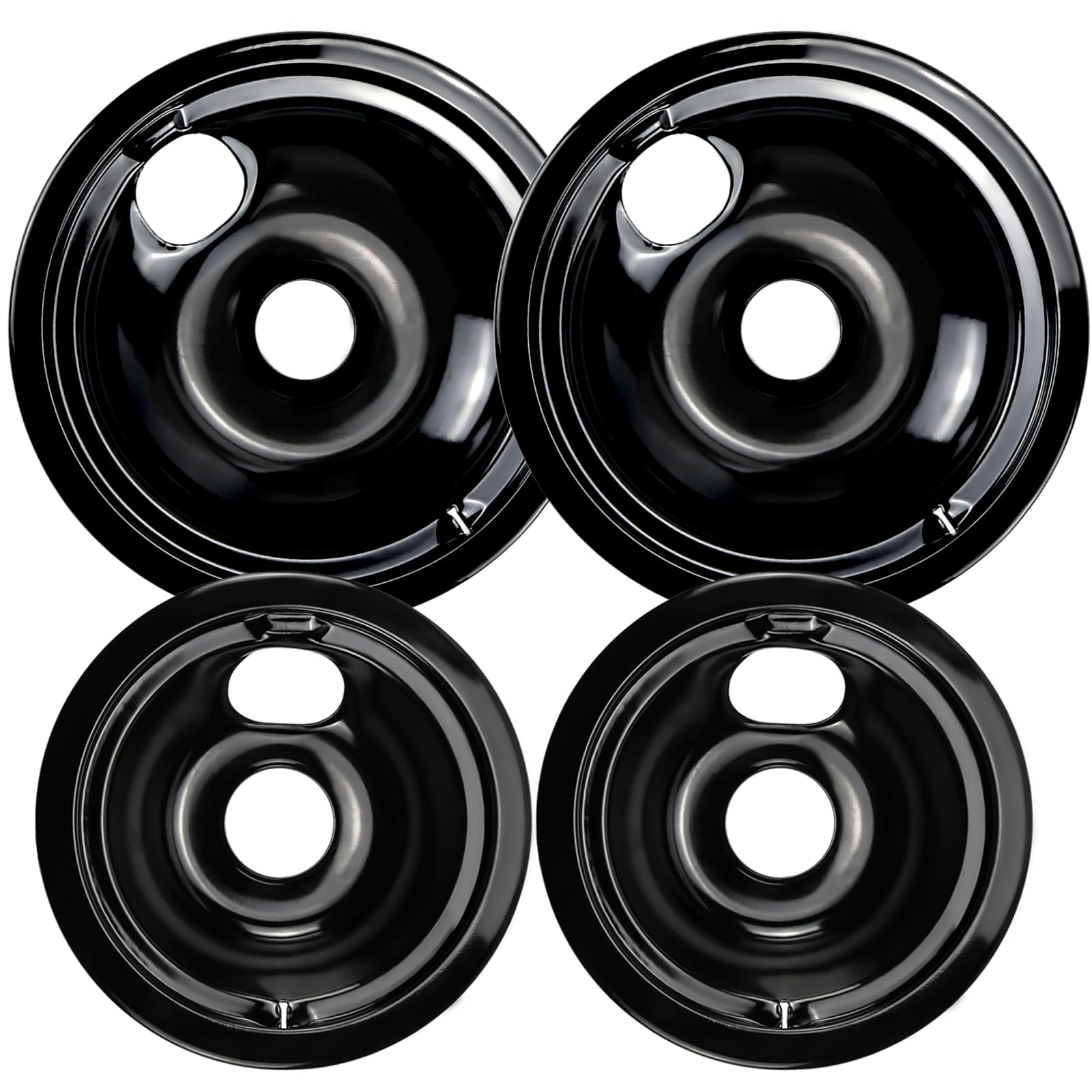 【UPGRADED】WB31M20 WB31M19 Porcelain Range Burner Drip Pan Bowls Fit for G-E Hot-point Electric Stove Includes 2 x 8-Inch and 2 x 6-Inch Drip Pans(Black) by Cenipar