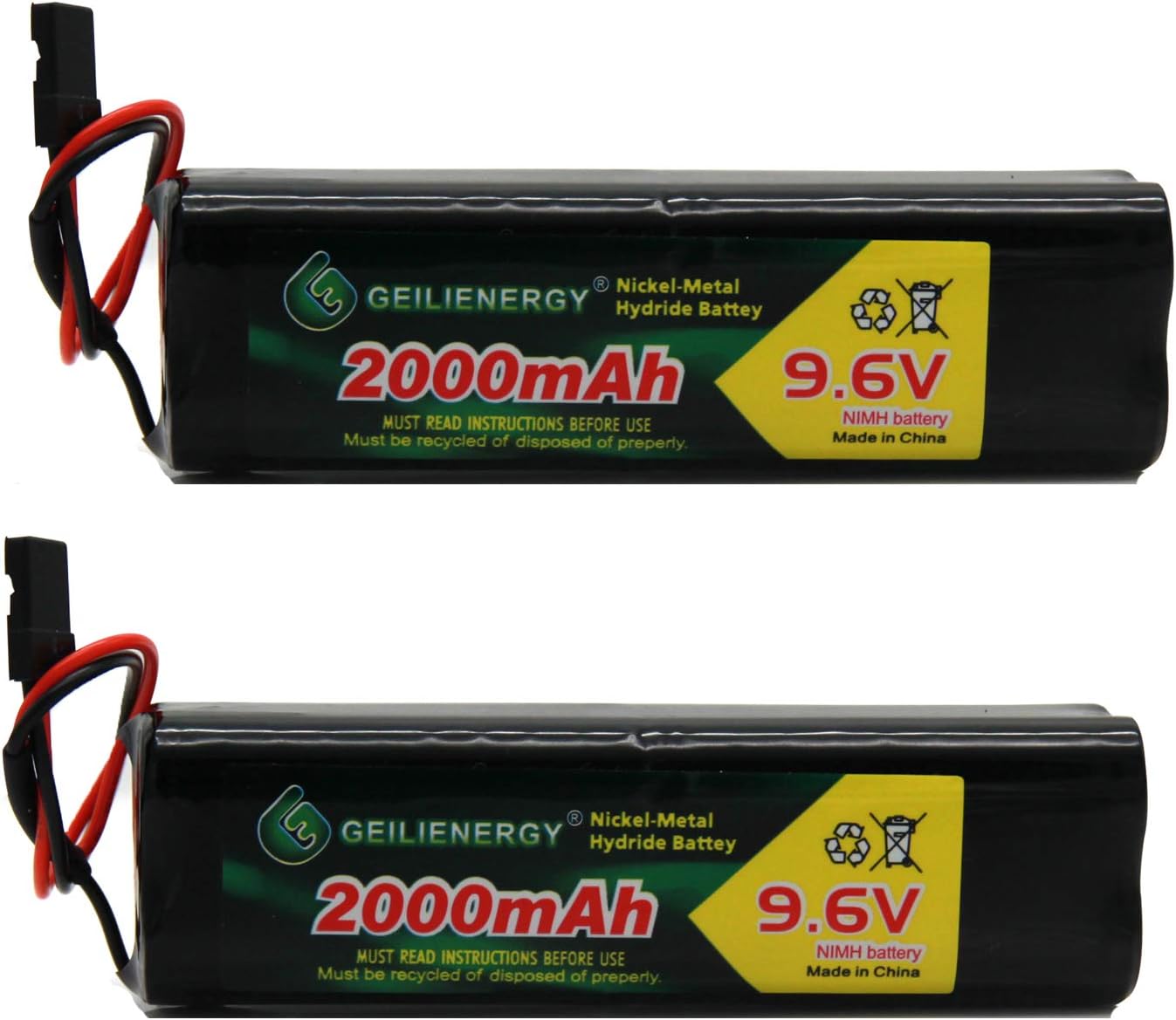 QBLPOWER 9.6V RC Car Battery Square Futaba NT8S600B Transmitter NiMh 2000mAh with Hitec Connector for RC Cars and Airplanes Sailplanes (2 Pack 9.6V Batteries)