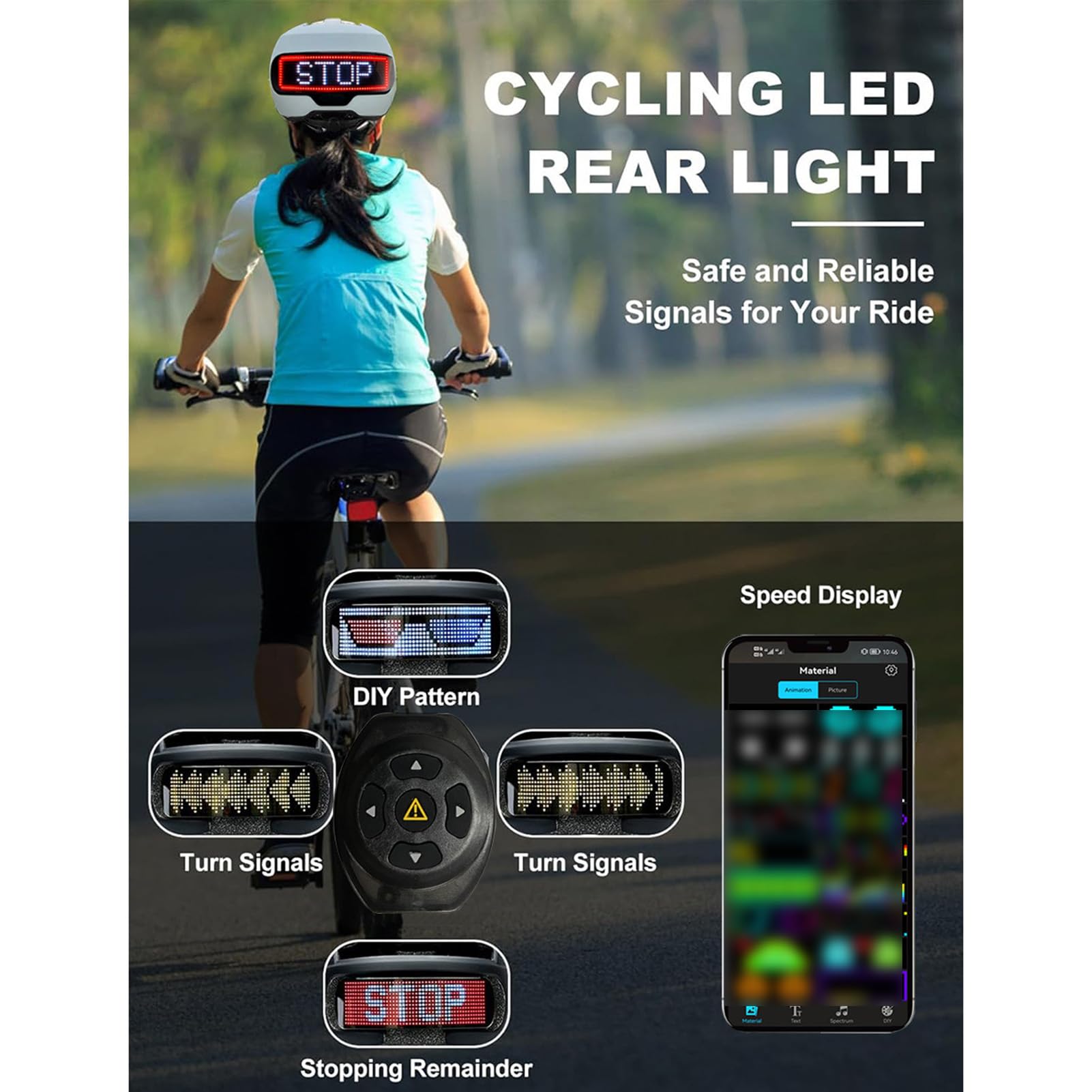 Casco de Bicicleta LED Casco de Bicicleta Carretera Ciclismo Pantalla Visualización DIY Visera Ajustable Batería Ligera 800 MAh Protector PC ABS para
