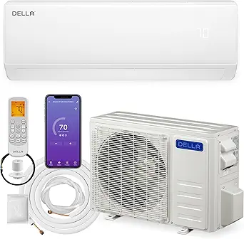 DELLA 11000 BTU Mini Split Air Conditioner 17 SEER2 Cools up to 550 Sq. Ft, Works with Alexa, 115V Wifi Enabled Air Conditioner & Heater Ductless Inverter System with Heat Pump, 16ft Installation Kit