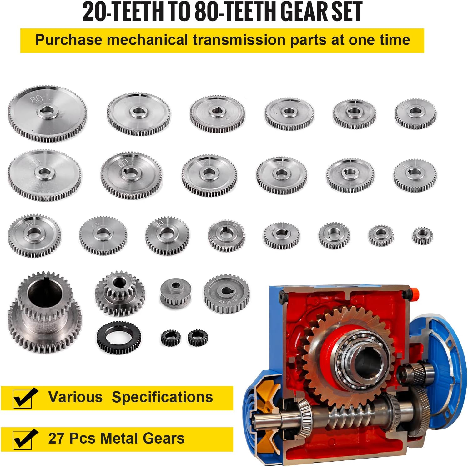 Buy VEVOR 27PCS Metal Lathe Gears, Precise Mini Lathe Replacement Gears
