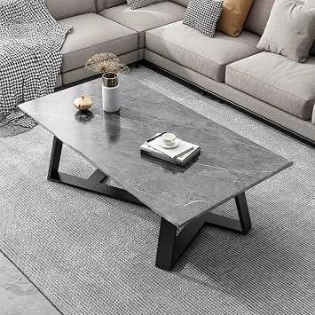 Modern Rectangular Coffee Table, Living Room Table, Easy Assembly Stable, Marble Pattern Center Living Alone, Desk, Small Apartment, Balcony, Simple, Rental Gray marble, 31.5 x 15.7 inches 80 x