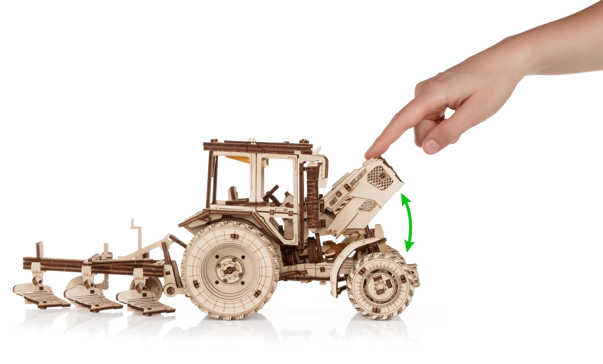 EWA Eco-Wood-Art ARADO 3D de Madera-Rompecabezas para Adultos y Adolescentes, 14+ -Montaje sin pegamento-325 Piezas, Color natuurlijk, Medium (Tractor BELARUS-82.3 with PLOW)
