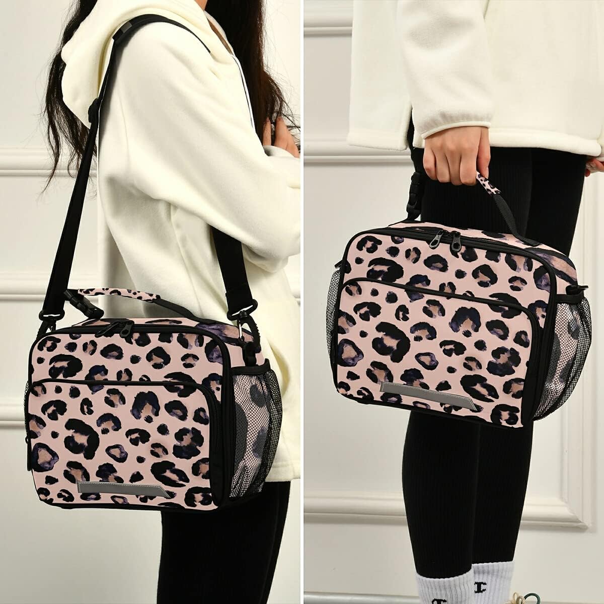 Lunch box Insulated Soft Lunch Bag Lunch Container Leopard Print Cheetah Pink for Office Work School Picnic Beach