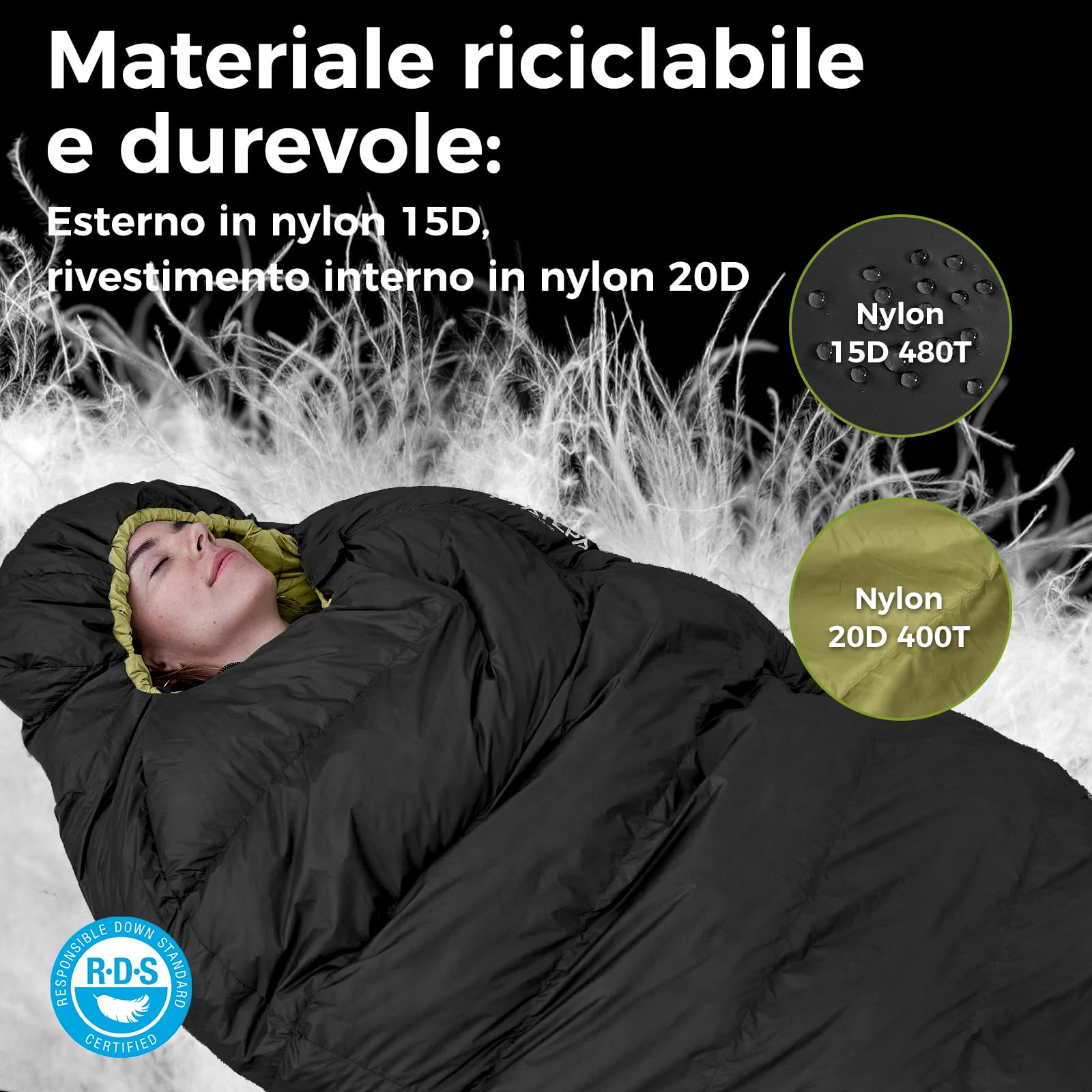 ATEPA Sacco a pelo a mummia, sacco a pelo lungo, caldo, impermeabile, per 4 stagioni, ideale per adulti in campeggio, viaggi e avventure