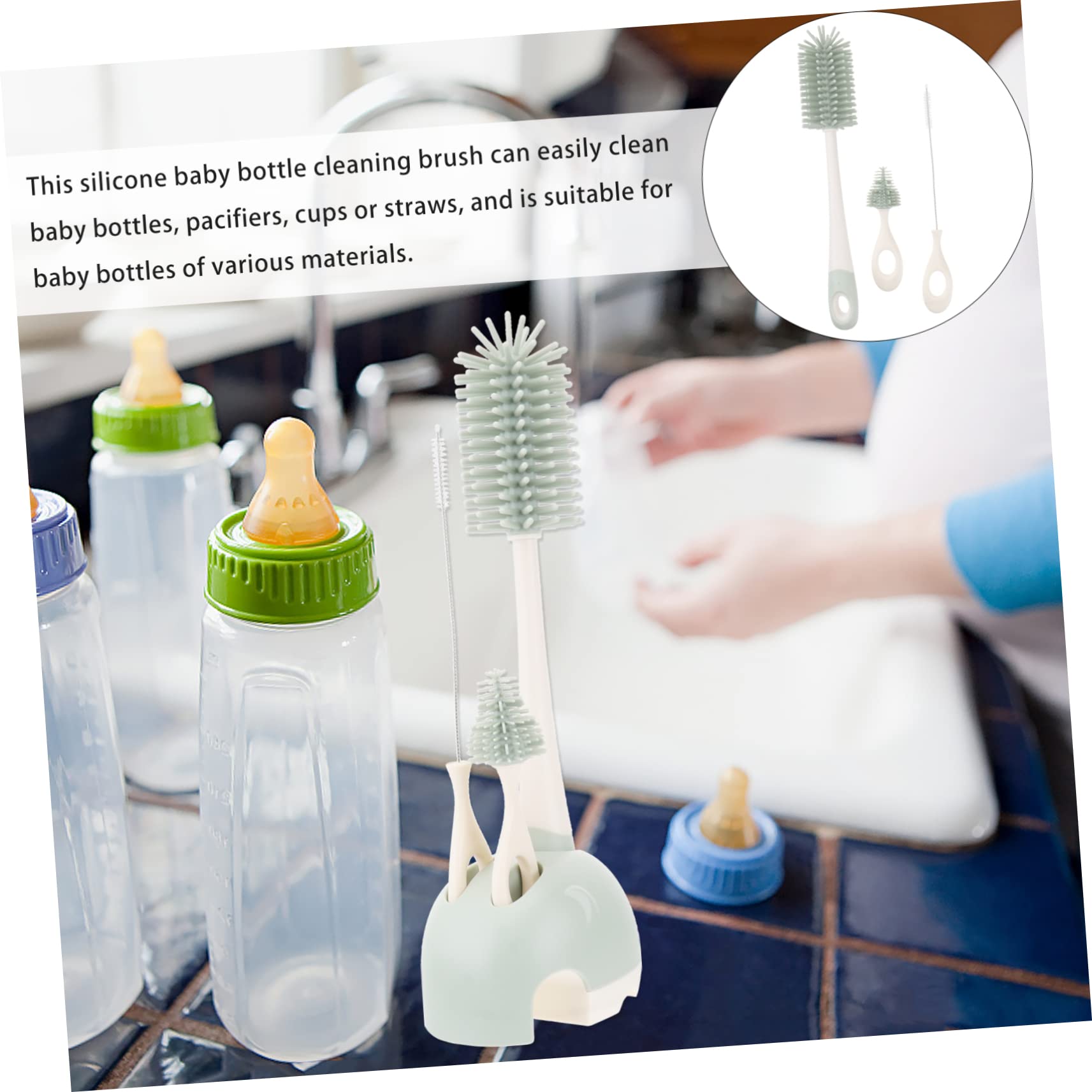 ibasenice 2 Pz Set Di Spazzole Per La Pulizia Scovolino Per Bambini Spazzola Per Bottiglia D'acqua in Silicone Spazzola Per Biberon in Silicone Abito Spugna Bambino Silicone Alimentare Latte