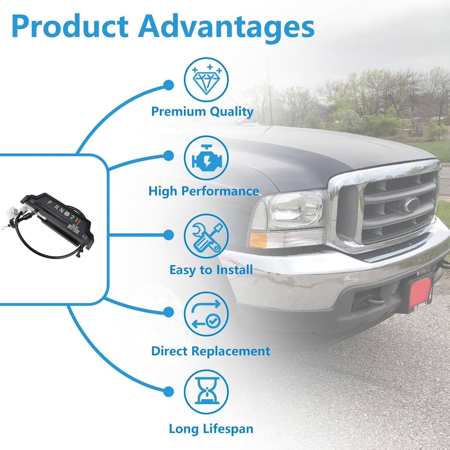 Gear Shift Indicator Assembly Compatible with Ford F-250 1999 2000 2001 2002 2003 Indicator Selector Cable Clip Replaces XL3Z-7A110-AA