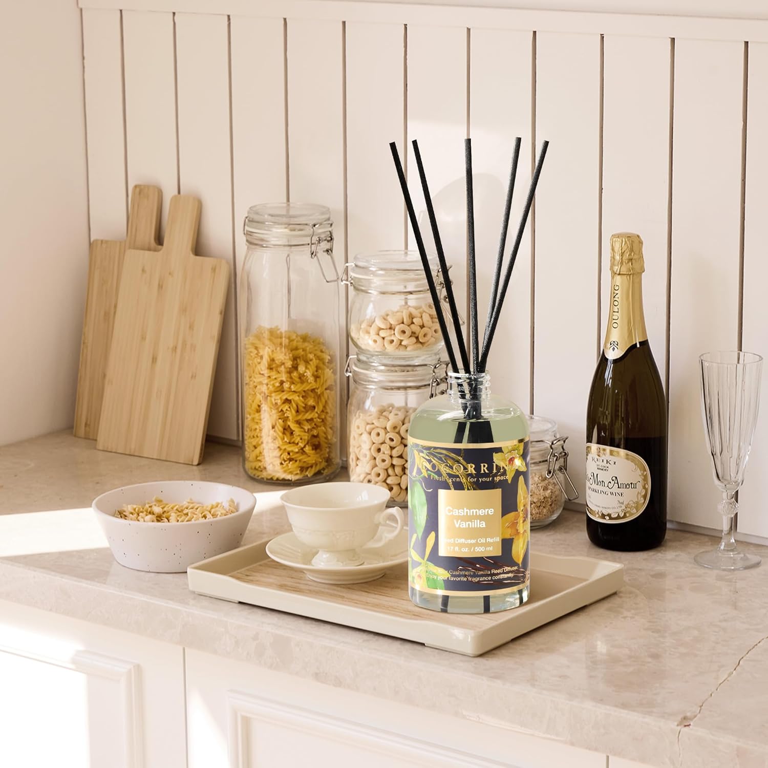 Cocorrína Reed Diffuser Refill Cashmere Vanilla 17oz (500ml) with 8 Rattan Sticks - Premium Long-Lasting Essential Oil, Home Fragrance for Bedroom, Bathroom Home Decor - Image 5