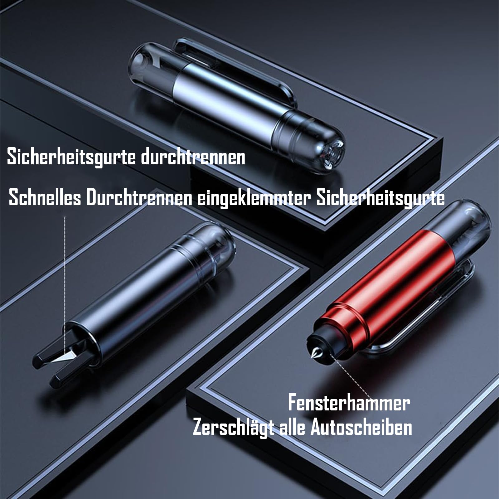 2-In-1 Notfallhammer Auto mit Gurtschneider, Kompakt & Federunterstützt, Autoscheiben Sofort Zertrümmern Und Sicherheitsgurte Durchtrennen – Halterung für Alle Fahrzeugtypen Geeignet (4pcs)