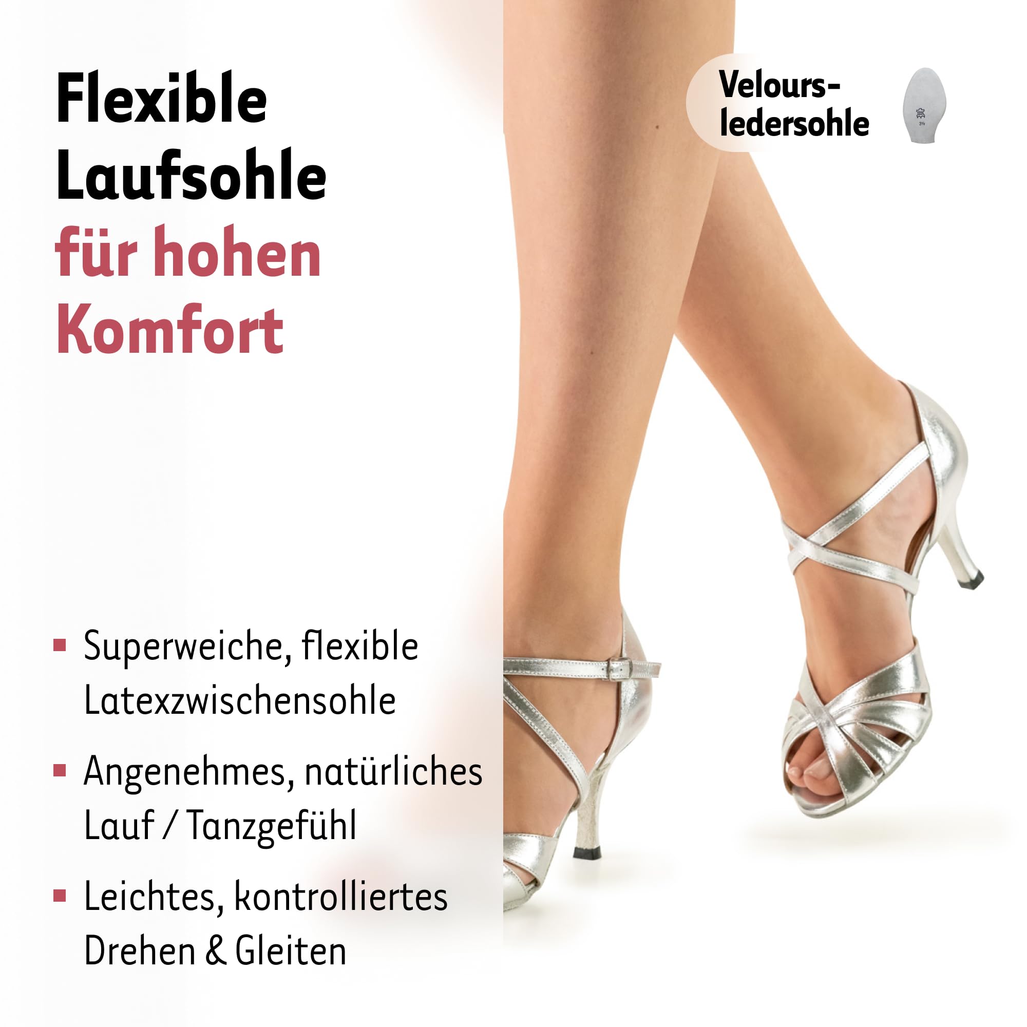 Tanzschuhe Damen Yolanda | Tanzschuhe Silber für Latein, Salsa, Bachata | Offener Absatzschuh (7 cm) aus Nappaleder | Fesselriemchen mit Druckknopf | Made in Italy | 32 2/3-43 EU