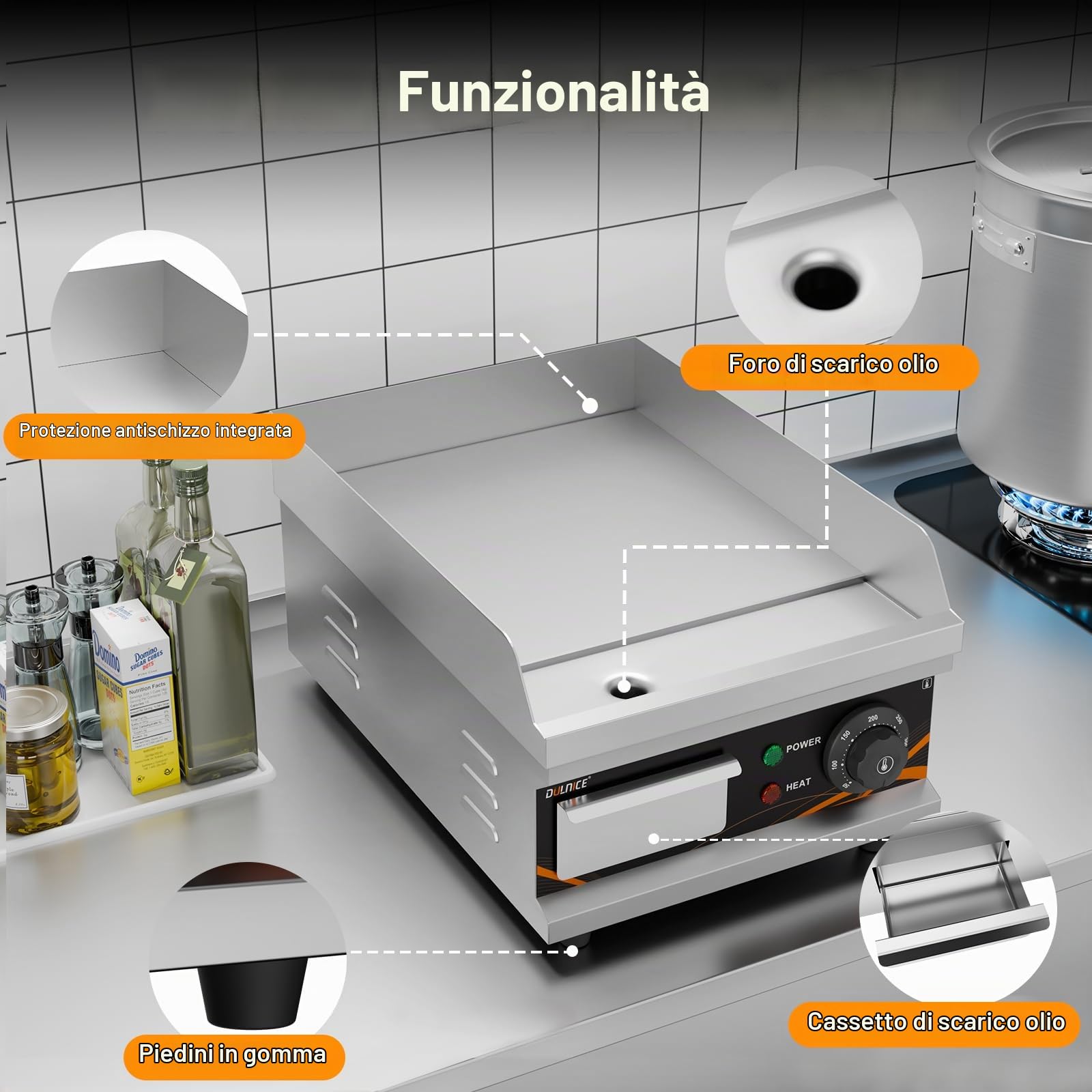 griglia elettrica commerciale 28cm da banco in acciaio inox bistecchiera elettrica Flat Top Grill Bacon Fryer Steak Plate 1700W addensato BBQ Teppanyaki griglia elettrica