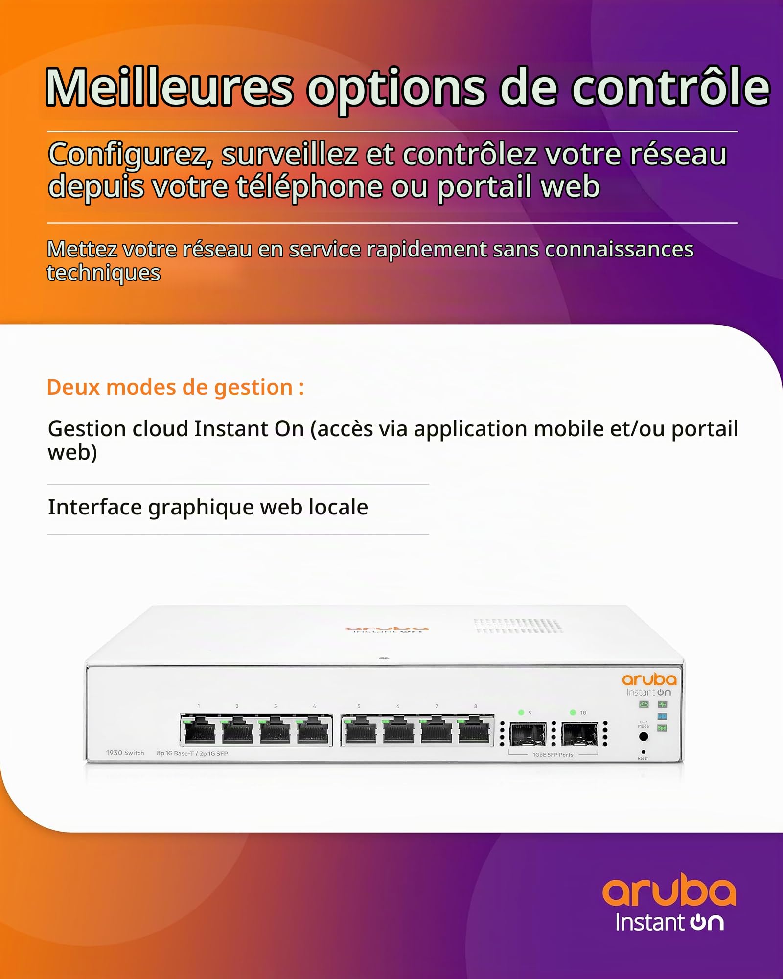 Aruba Instant On 1930 Gestito L2+ Gigabit Ethernet [10/100/1000] 1U Bianco (HPE ARUBA SWITCH INSTANT ON 1930 8G,8 PORTS 2SFP)