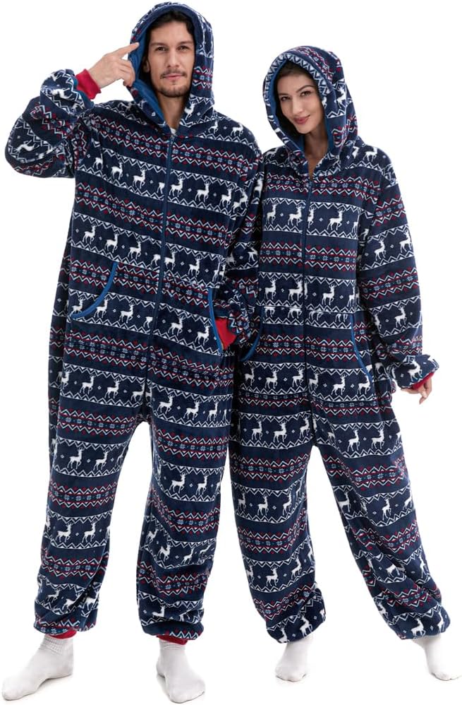 HSCTEK Fuzzy Teddy Fleece Family Christmas Matching Onesie with Hoodie(One Set for Single One)
