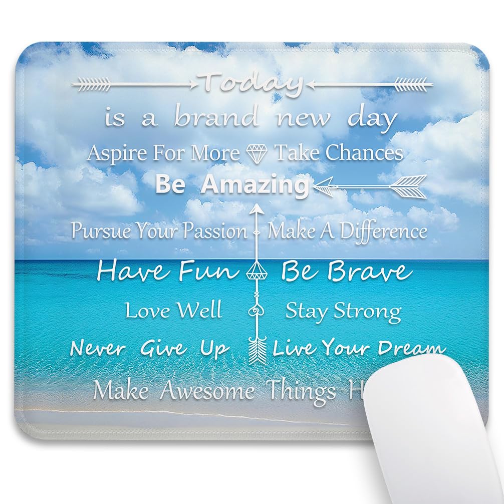 Inspirational Quote & Tropical Beach Mouse Pad 9.5"x 7.9", Reinforced Stitched Edges, Durable Anti-Slip Gaming & Office Mat Desk Decor, Today is A Day Serene Blue Paradise Cloudy Sky