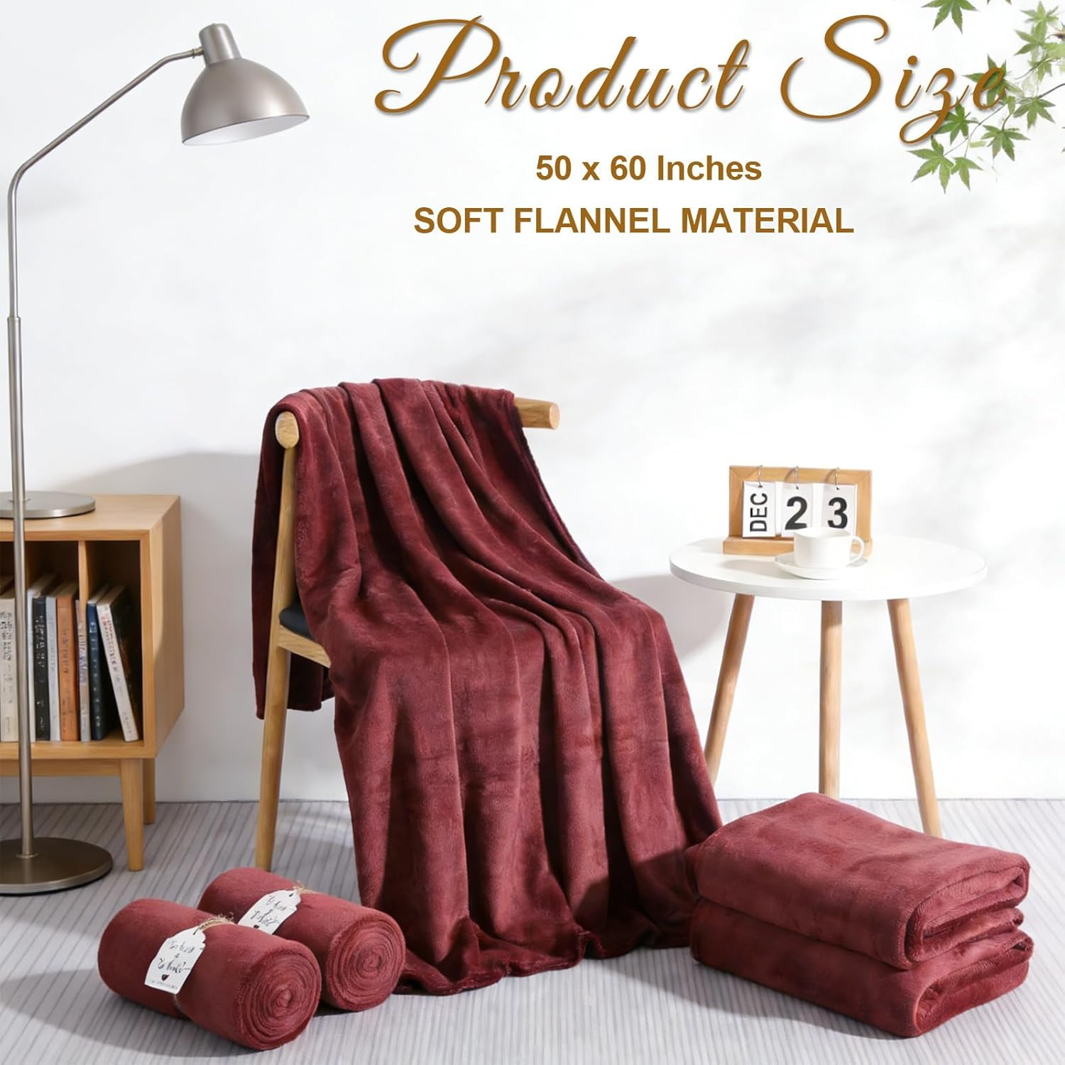 12 Pack Burgundy Wedding Flannel Throw Blankets Bulk 50 x 60 Inch with to Have to Hold Card and Rope Fleece Throw Blanket for Wedding Gifts Bed Couch Sofa Season Soft Lightweight(Burgundy) - Image 2