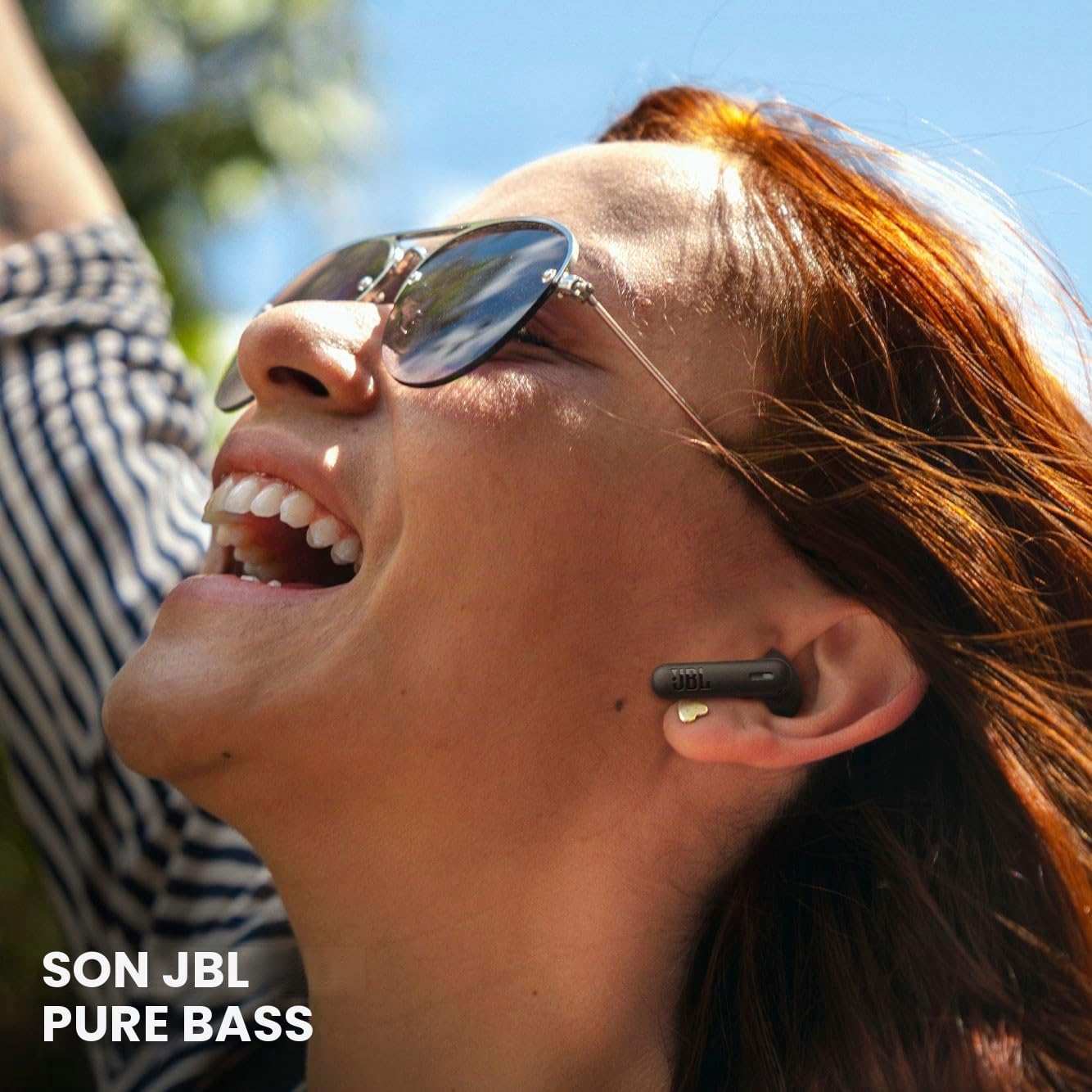 JBL Vibe Beam 2 Écouteurs sans fil antibruit avec son JBL Pure Bass et technologie d'ambiance intelligente, 4 micros pour des appels clairs et nets, jusqu'à 40 heures de lecture, IP54 résistants à la