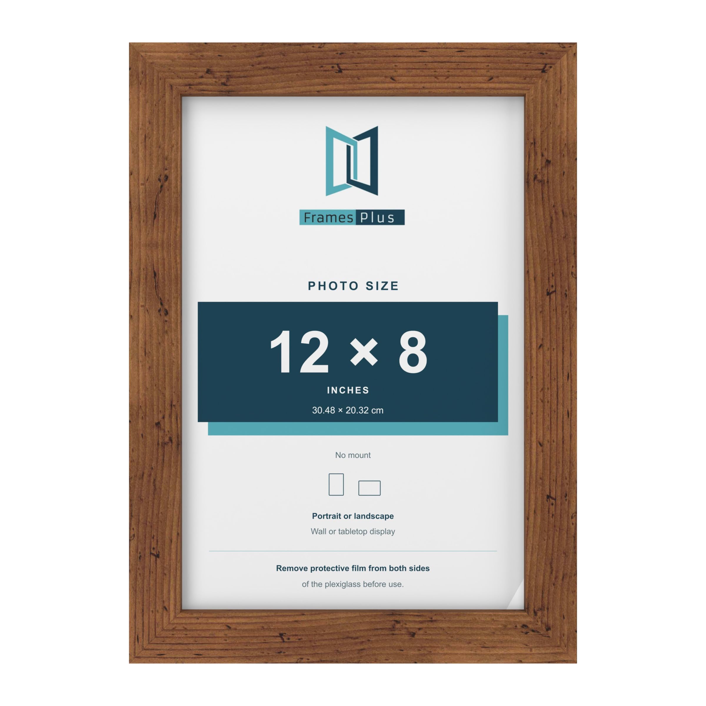 FramesPlus 12x8 Inch Photo Frame, Rustic, Modern Picture Frame with Stand