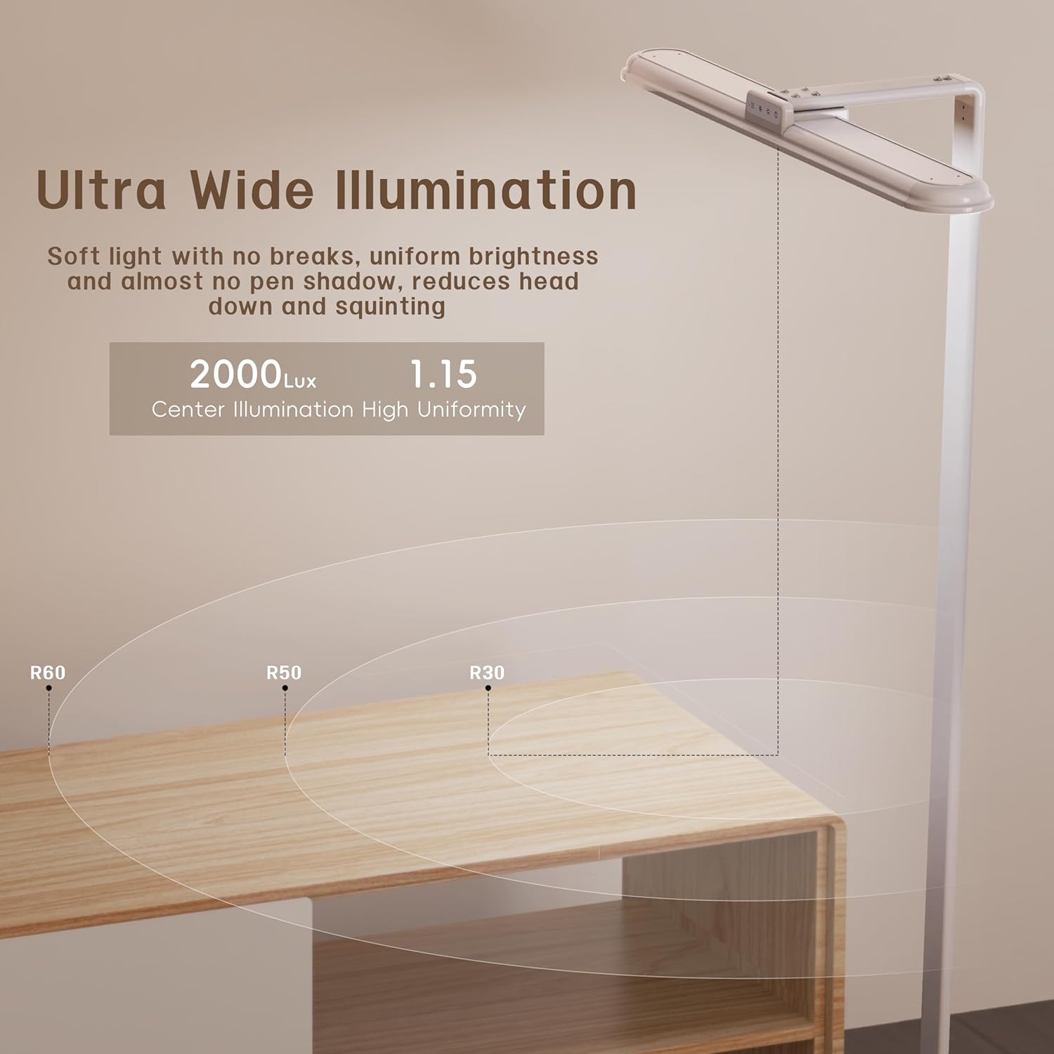 LED Desk Lamp for Home Office, Double Head Desk Lamp,24W Dimmable Desk Light 5 Color 5 Brightness Levels Office Lamp, Adjustable Gooseneck Office Light Eye Protection (White-Large Desk lamp) - Image 7