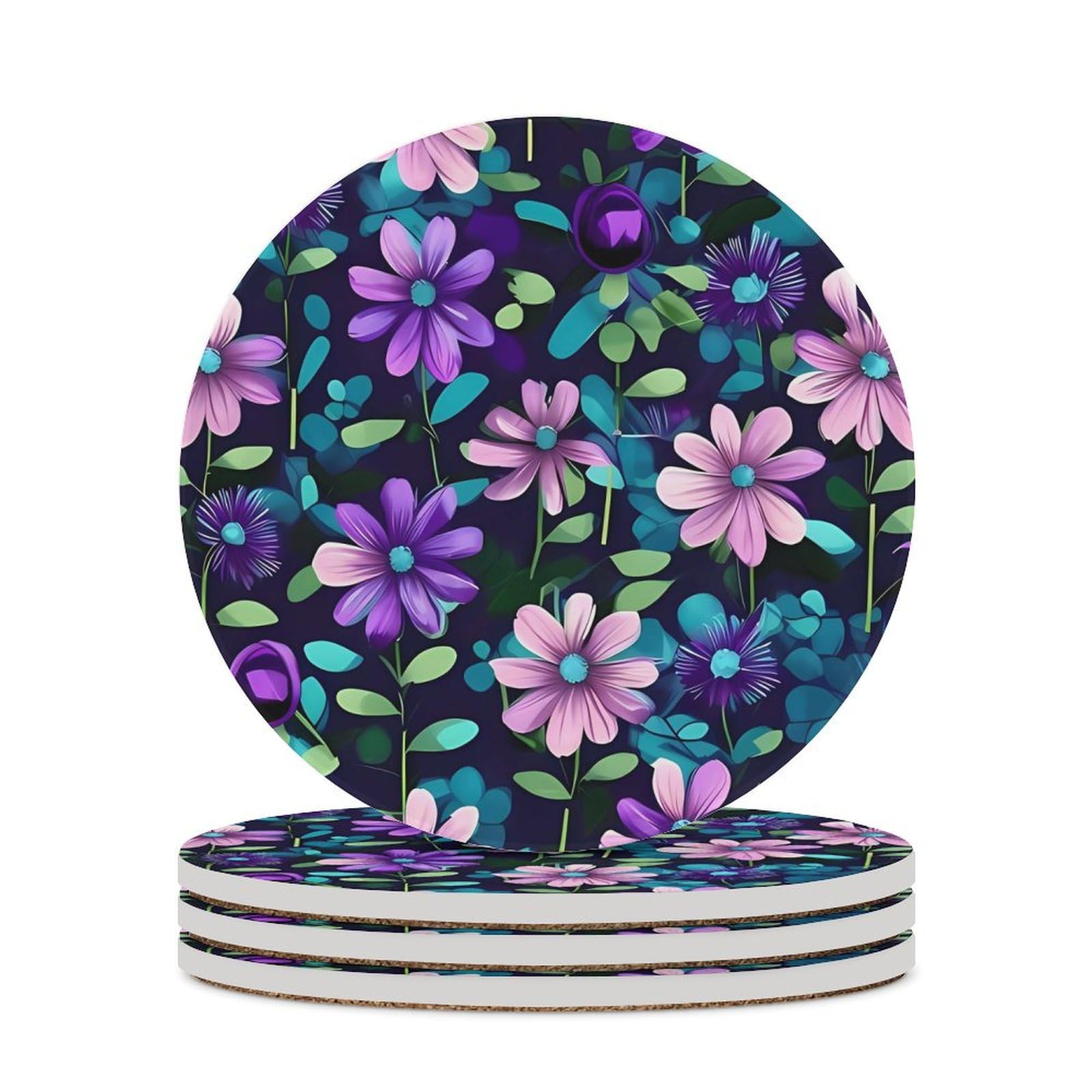 Dessous de verre céramique camélia violet protection table liège