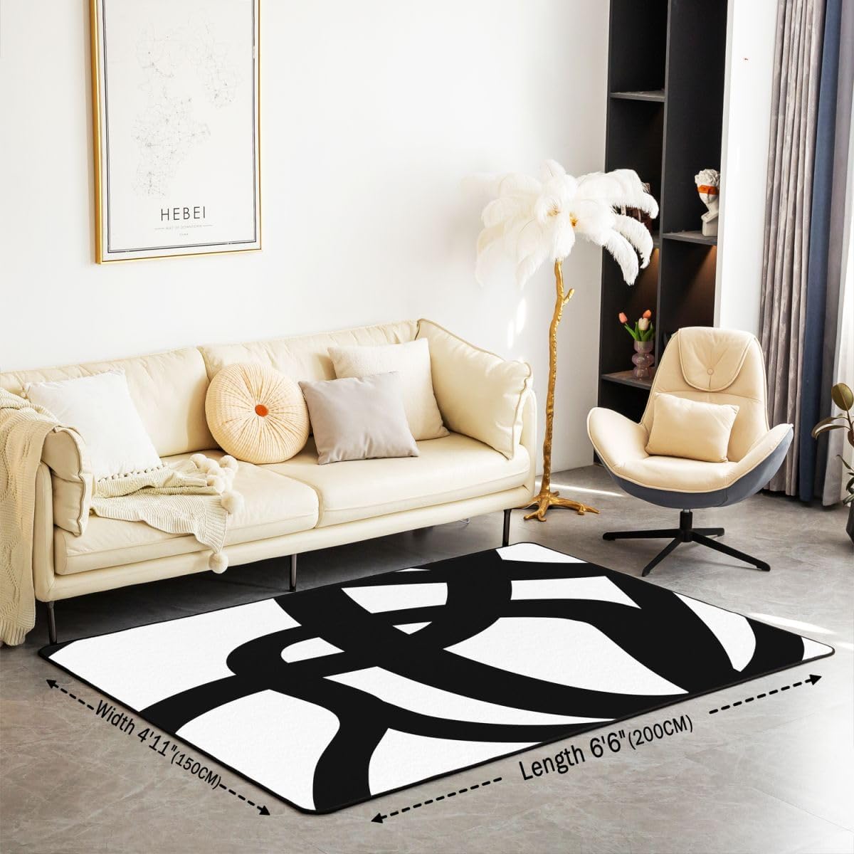 Stripe Line Area Rug 5x7 Kids Geometric Decorative Carpet Set for Boys Girls Teens Black and White Living Room Rugs Abstract Indoor Floor Mat Room Decor Modern Art Accent Rug