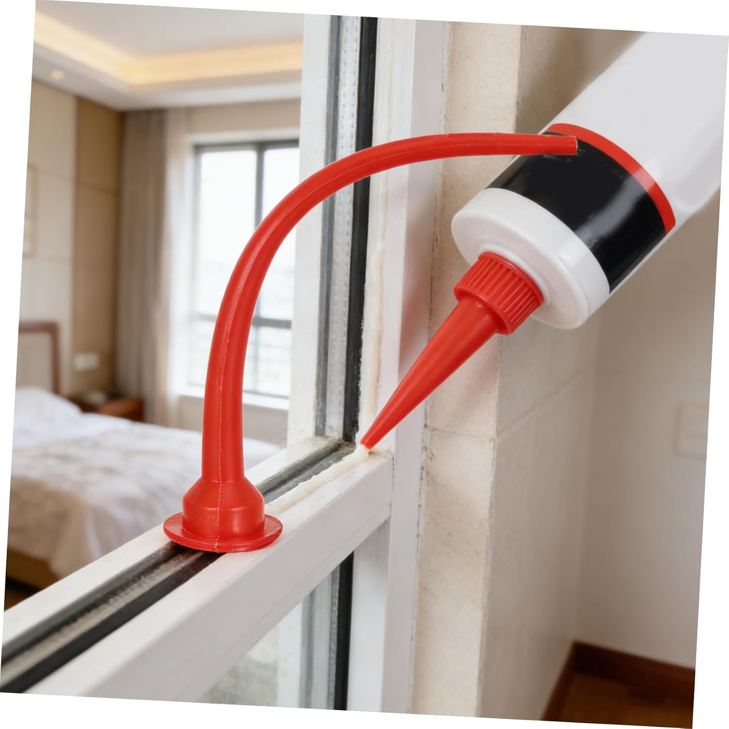6pcs Caulk Tip Extender Nozzles for Caulk Tubes, Reusable Plastic Applicator Tips with Extended Reach and Smooth Application for Window and Door Sealing Projects