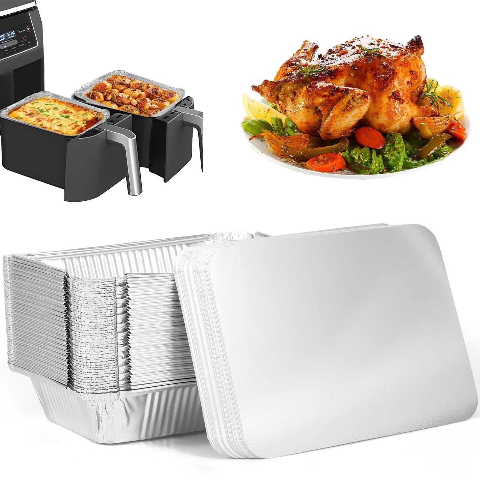 Utensilios de Cocina Desechables 100/50 Piezas de sartenes Papel Aluminio con Tapas, Platos, Bandeja for Hornear, recipientes for freidora, Horno, cocinar for y(100pcs)
