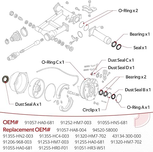Miniatura 4 de Kit de sellos de rodamiento de rueda trasera izquierda y tambor de freno para Honda Rancher 350 400 Foreman 400 450 500 Rubicon 500, OEM #
