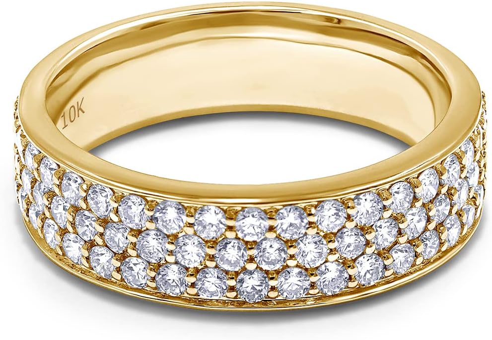 SAVEARTH DIAMONDS 9/10 Carat Round Cut EGL Certified Lab Grown Diamond Three Row Pave Set Engagement Wedding Band Ring In 10K Or 14K Solid Gold Jewelry (Color: G-H, Clarity: VS-SI, 0.90 Cttw)
