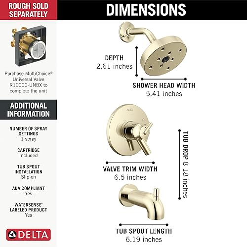 Miniatura 36 de Delta Faucet - Kit de ducha modelo T14459, sin válvula Cromado,Champagne bronce,Mate negro,Níquel pulido,Inoxidable,Bronce veneciano