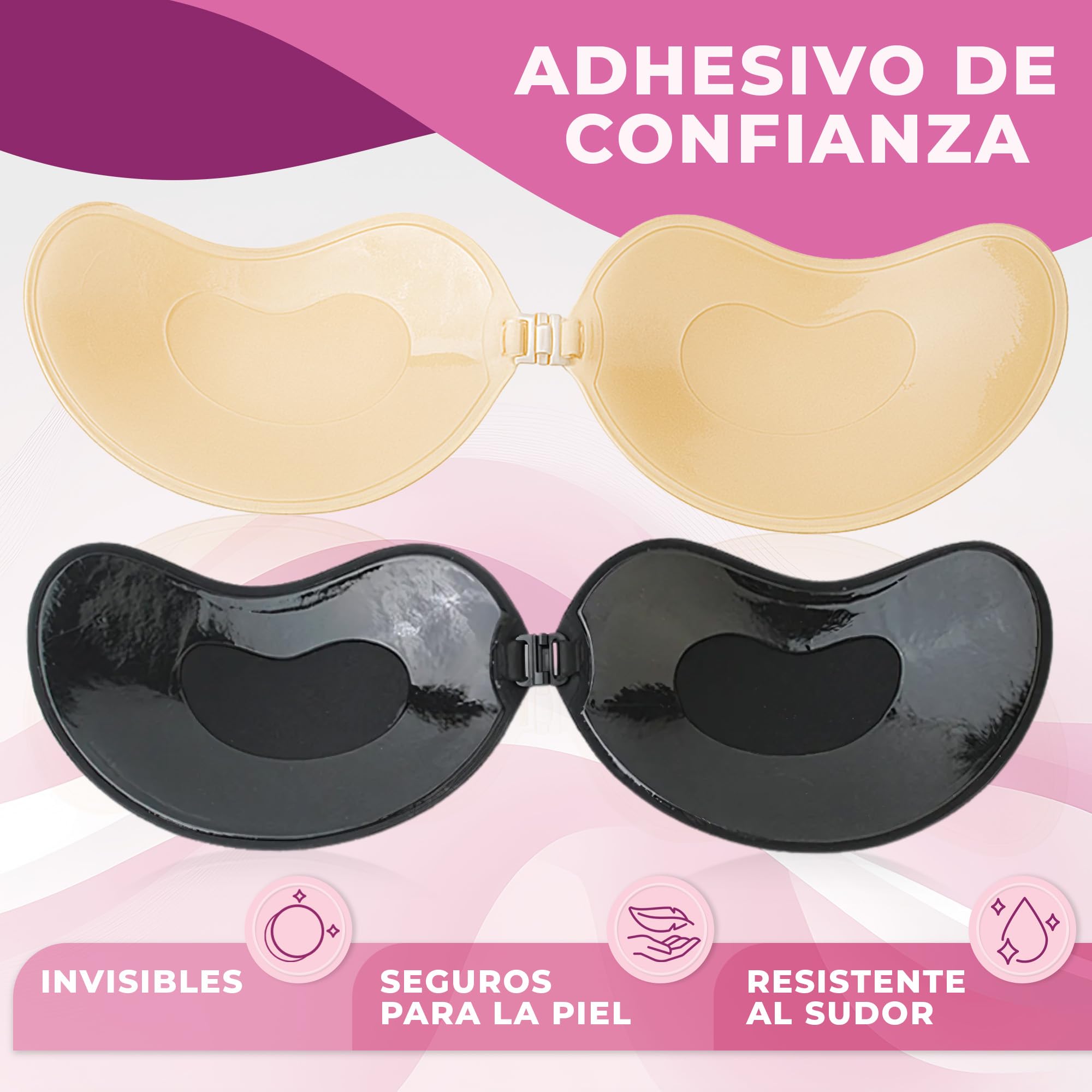 Sujetador Invisible Push Up Adhesivo Hipoalergénico Reutilizable Realce Natural Beige y Negro