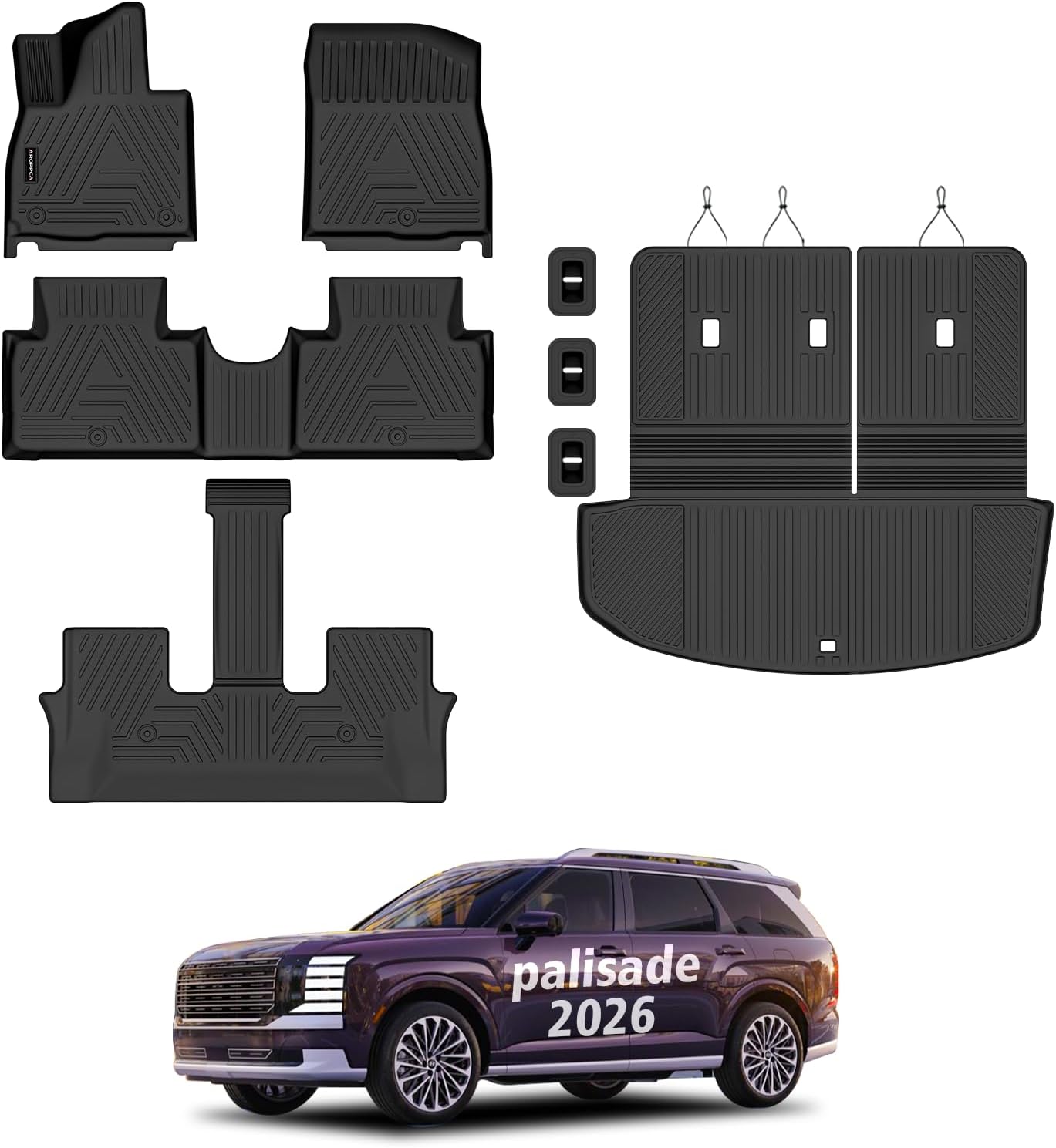 All Weather Car Floor Mats Cargo Liner with Backrest Mat for 2026 Hyundai Palisade 7 Seater (Only Fit Fuel), TPE Rubber Liners Full Set Automotive Mats for 2026 Hyundai Palisade Accessories