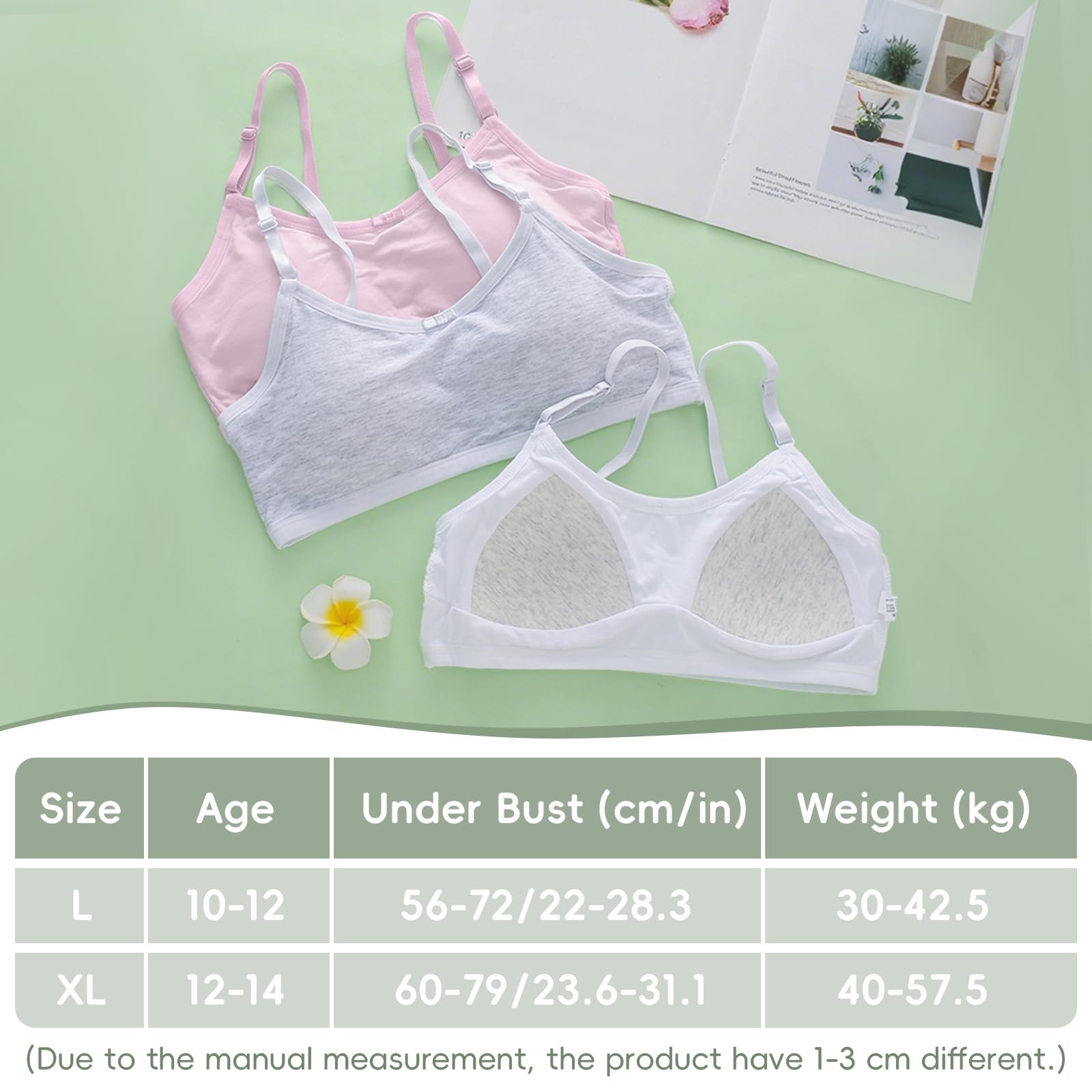 flintronic Pack de 4 Top Interior para Niña, Sujetador Deportivo Infantil, Sujetador Cortos de Niña Algodón sin Almohadillas