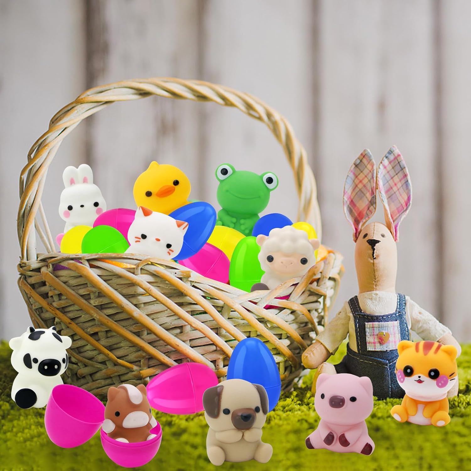12 Pack Prefilled Easter Eggs with Finger Puppets, Plastic Easter Eggs Filled Inside for Easter Eggs Hunt, Easter Basket Stuffers, Easter Theme Party Favors, Classroom Prize Supplies