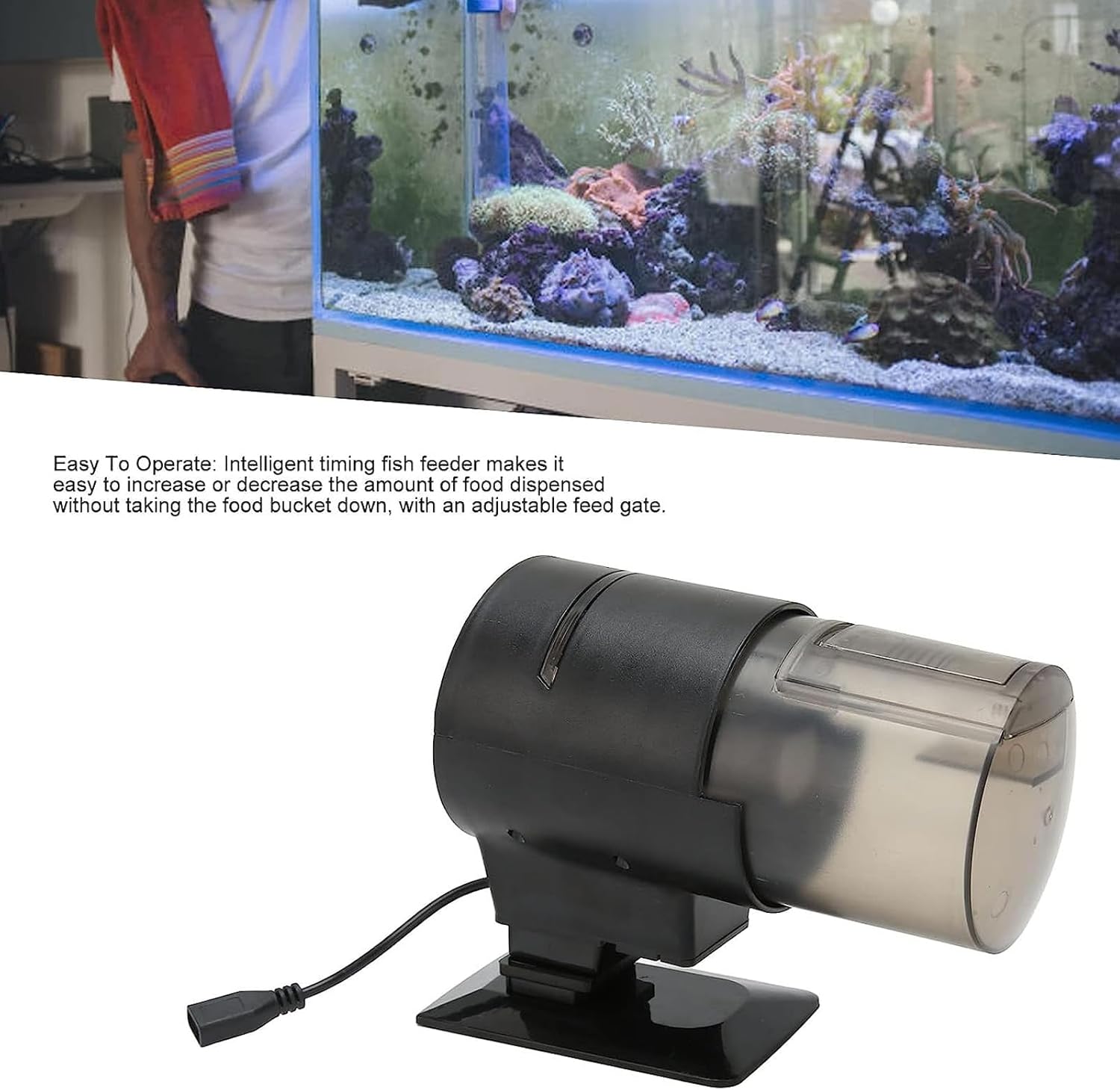 Automatic Fish Feeder, WiFi Smart Timing Fish Food Dispenser Adjustable Timer Feeder Vacation Timer Feeder with USB Charger Cable for Aquarium