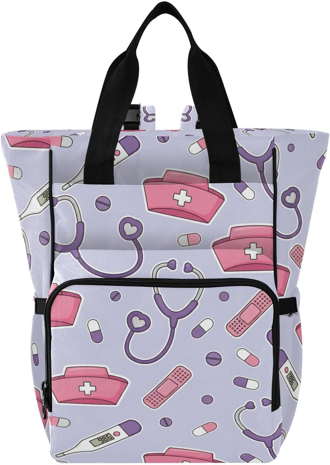 SPRIPORT Cartoon Purple Print Diaper Bag Backpack for Baby Boys Girls Multifunction Baby Essentials Travel Tote with Stroller Straps & Bottle Storage Maternity Travel Bag for Baby Shower Gifts