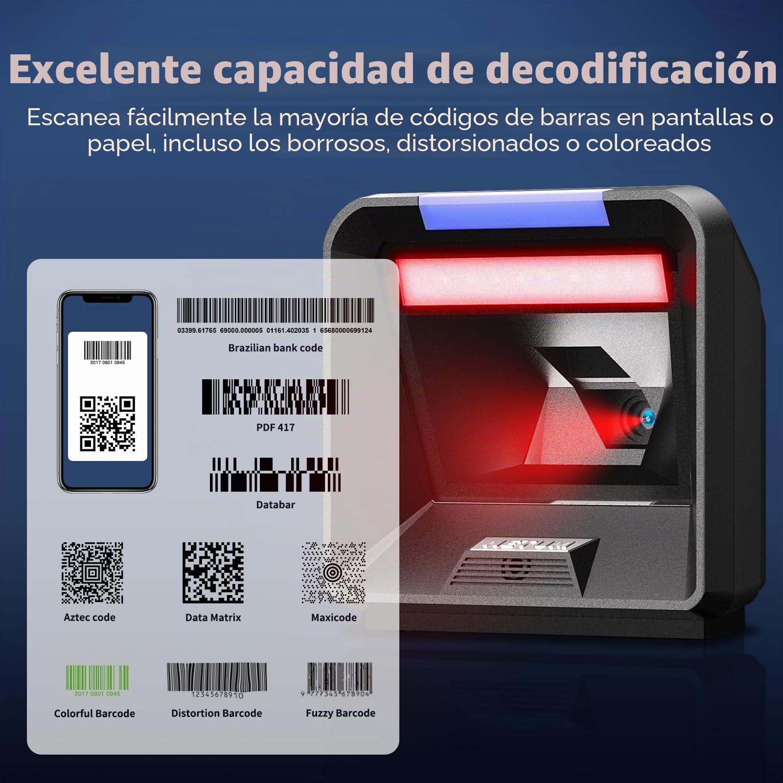 NETUM Escáner de Código de Barras Omnidireccional 2D, Lector de Código de Barras USB Manos Libres con Cable USB 1D 2D QR PDF417 Lector de Código de Barras con Sensor de Megapíxeles de Alta Resolución
