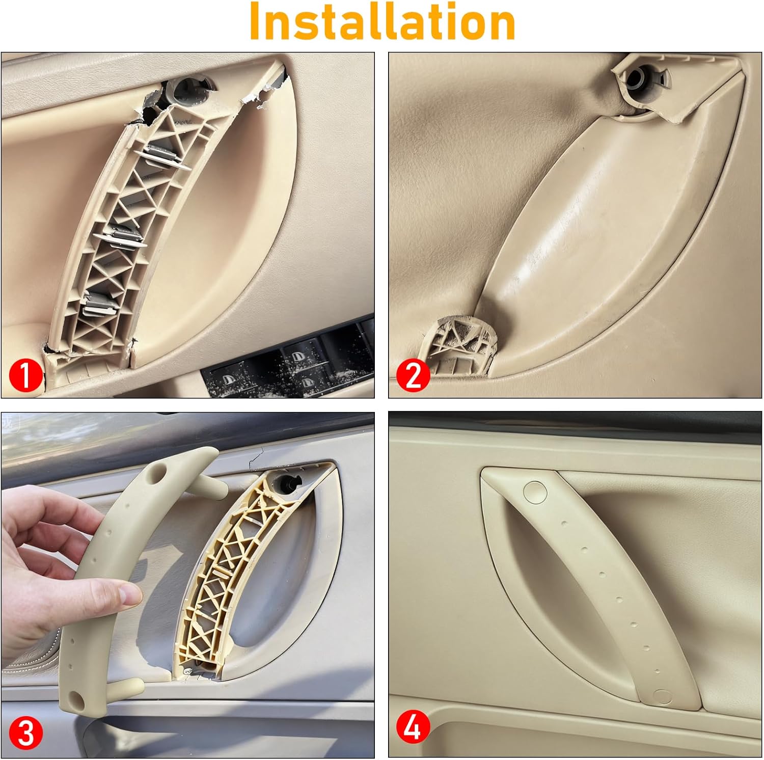 Interior Door Pull Handle Cover Compatible with VW Beetle Bug 1998-2010,Door Handle Panel Set Trim with Screws for Front Left Driver & Right Passenger Side,1C0867171A/1C0867172A,Beige,2PCS
