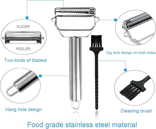 Miniatura 6 de Sunkuka Julienne Peeler Cortador de acero inoxidable con cepillo de limpieza Pro para zanahoria, patata, melón, artilugio, verduras, frutas
