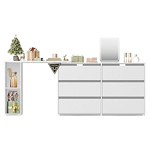 SONGMICS HOME Tocador, Montaje Rápido sin Herramientas, Cómoda, Aparador, Escritorio con Estante, Lado a Lado o en Forma de L, para Dormitorio, Estudio, Tecnología Toolless, Blanco Nieve LTS656W01 The Forest Stewardship Council