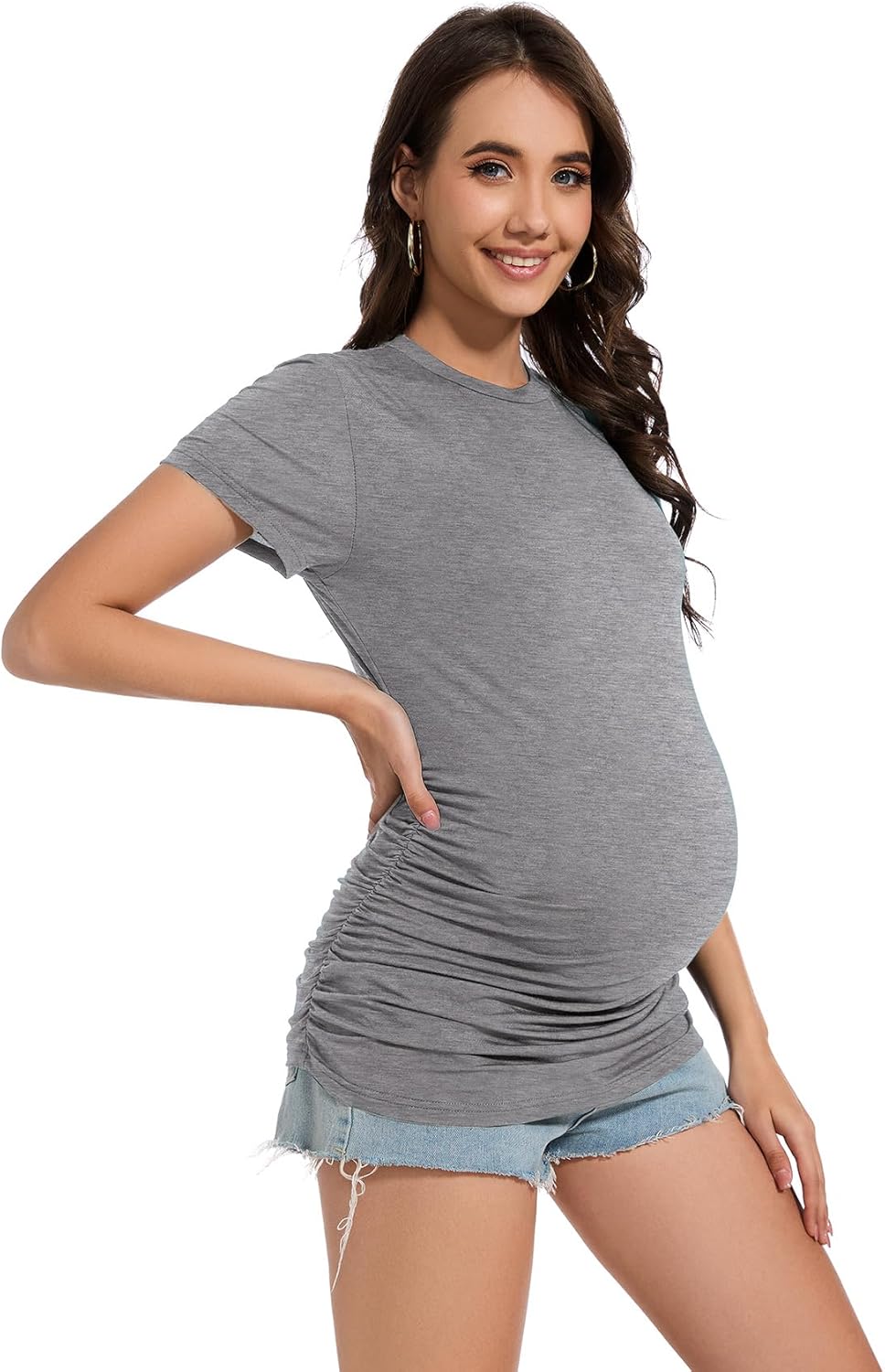 Smallshow Women's Maternity Shirts Crew Neck Short Sleeve Pregnancy Clothes 3 Pack - Image 6
