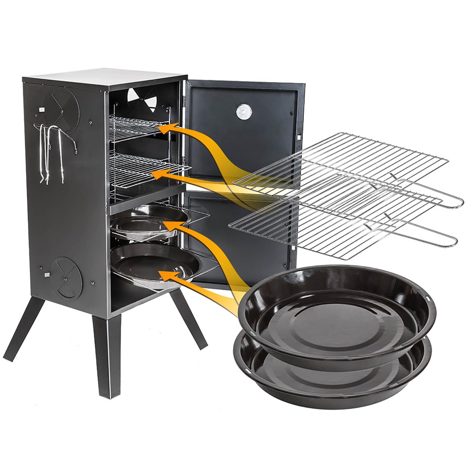 tectake® BBQ Barbecue Smoker a Carbonella, 54x50,5x100 cm, Forno per Affumicatura a Legna, Acciaio Resistente al Calore, Indicazione Temperatura, 2 Ganci Presa, Griglie Cromate, Affumicatore