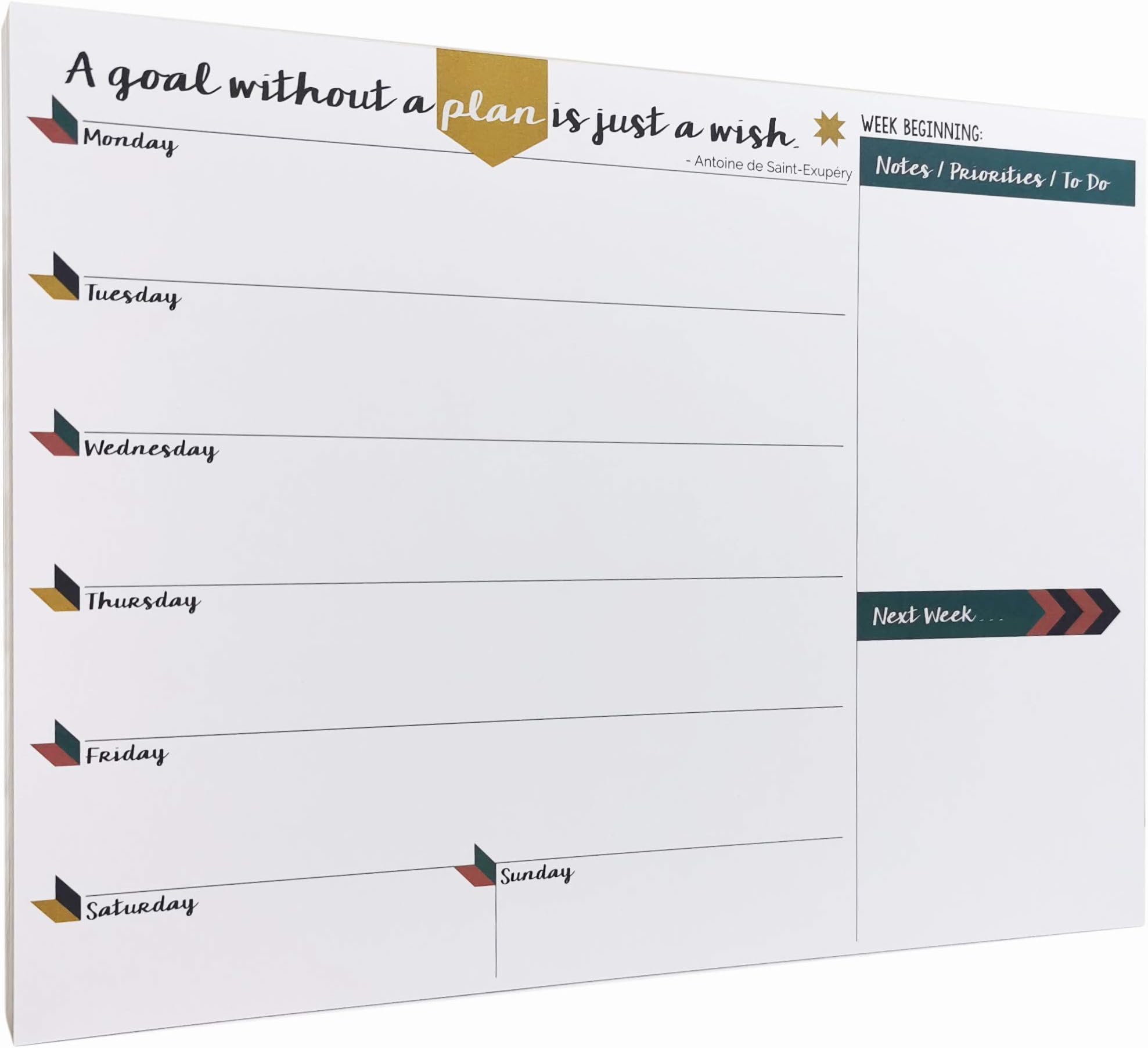 Tabitha Wilde A4 Weekly Planner Desk Pad Calendar Undated Notepad 55 Sheets