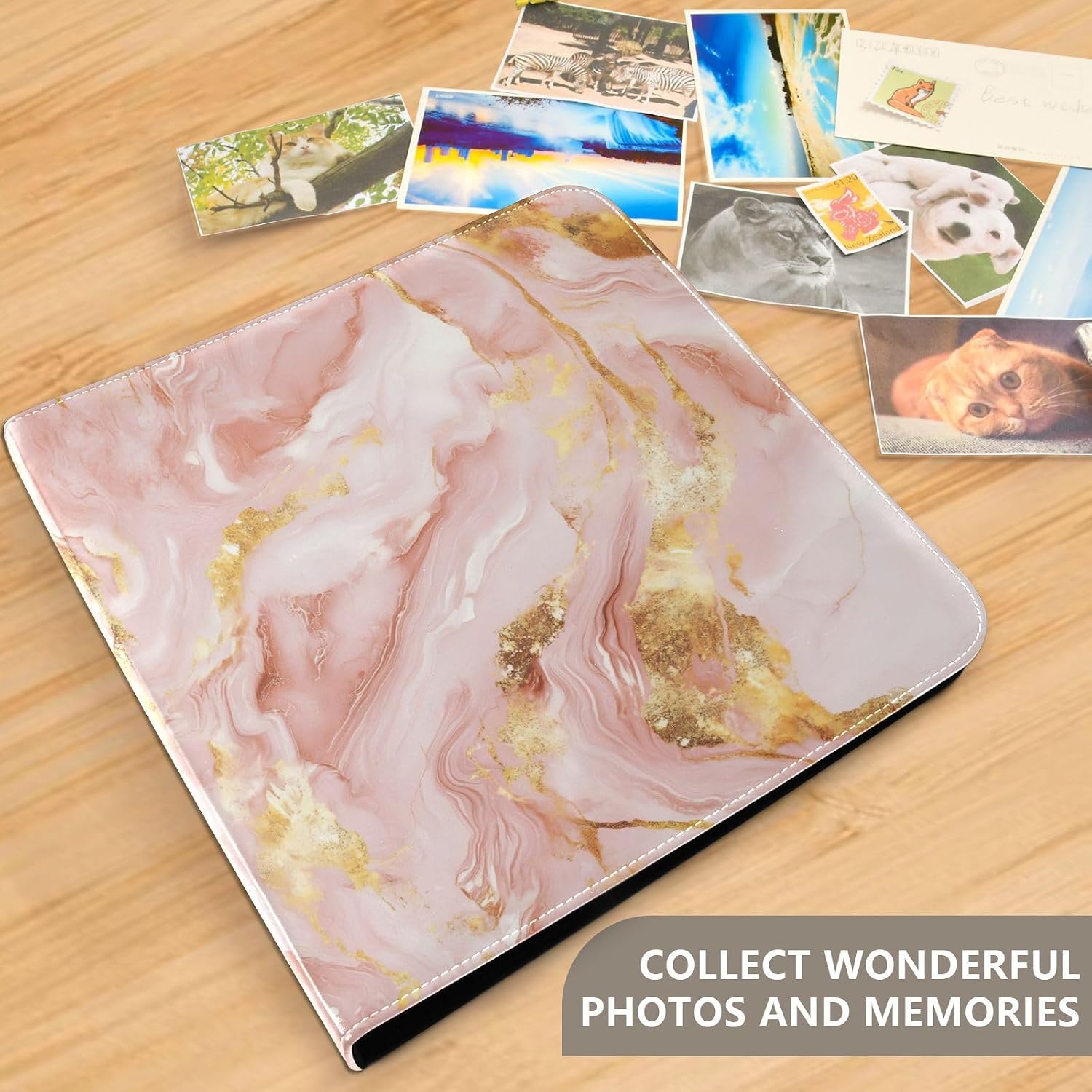 susiyo Photo Album Pink Golden Marble Texture Scrapbooking Albums 3 Ring Binder PU Leather Family Photos Album Books