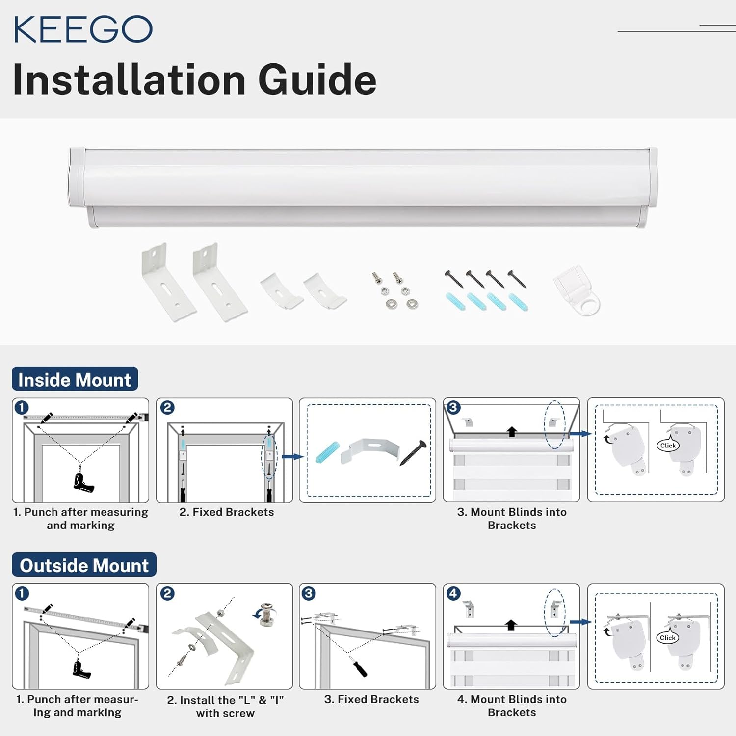 Keego Zebra Roller Window Blinds Cordless Custom Size Free-Stop Shades Dual Layer Light Control Easy Install Roler Shades for Windows (Dark Gray, 16" W x 72" H)