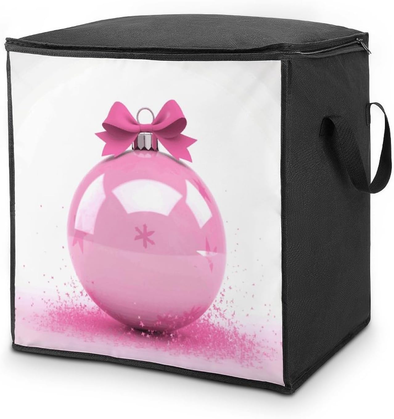 Pink Christmas Ball Storage Bag with Zippers And Handle Extra Large Bedding Comforter Storage Bag Foldable Blanket Storage Bags Fabric Moving Bags for Closet Organizer (70L)